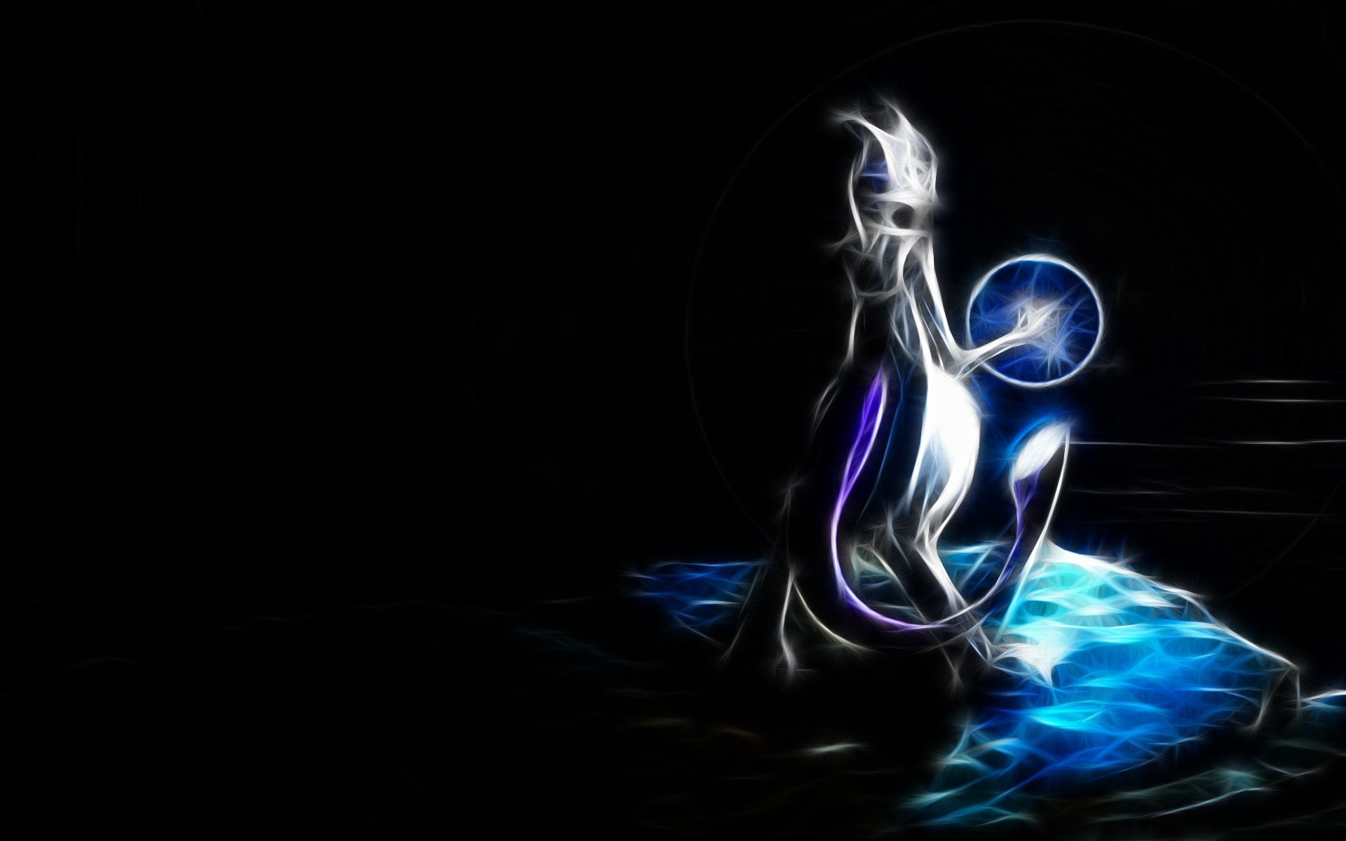 Mewtwo, Pokémon, Sfondo nero, Neon, Full HD, wallpaper per PC