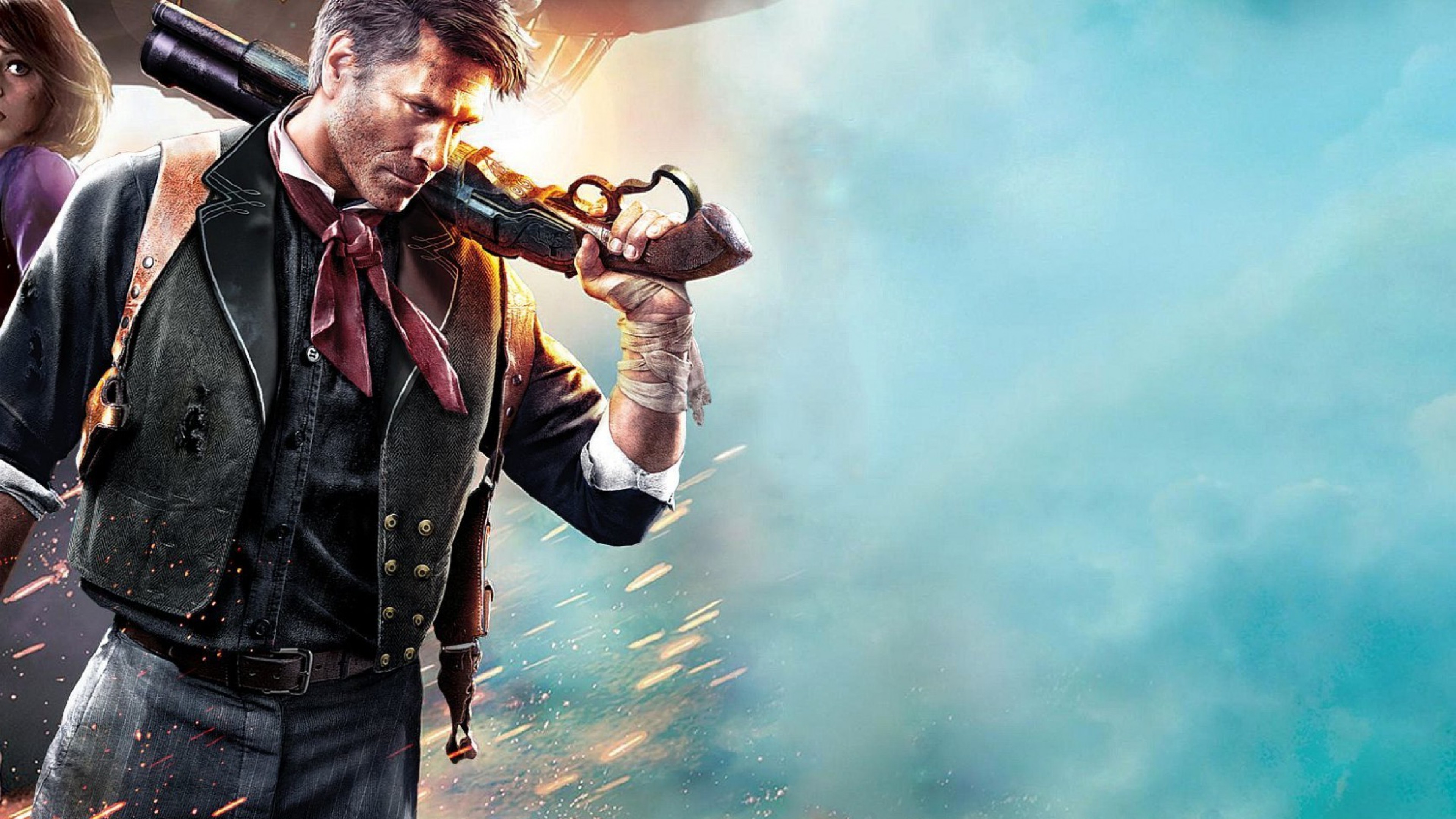 Booker DeWitt, BioShock Infinite, Fucile, Scintille, 4K, sfondo per portatile