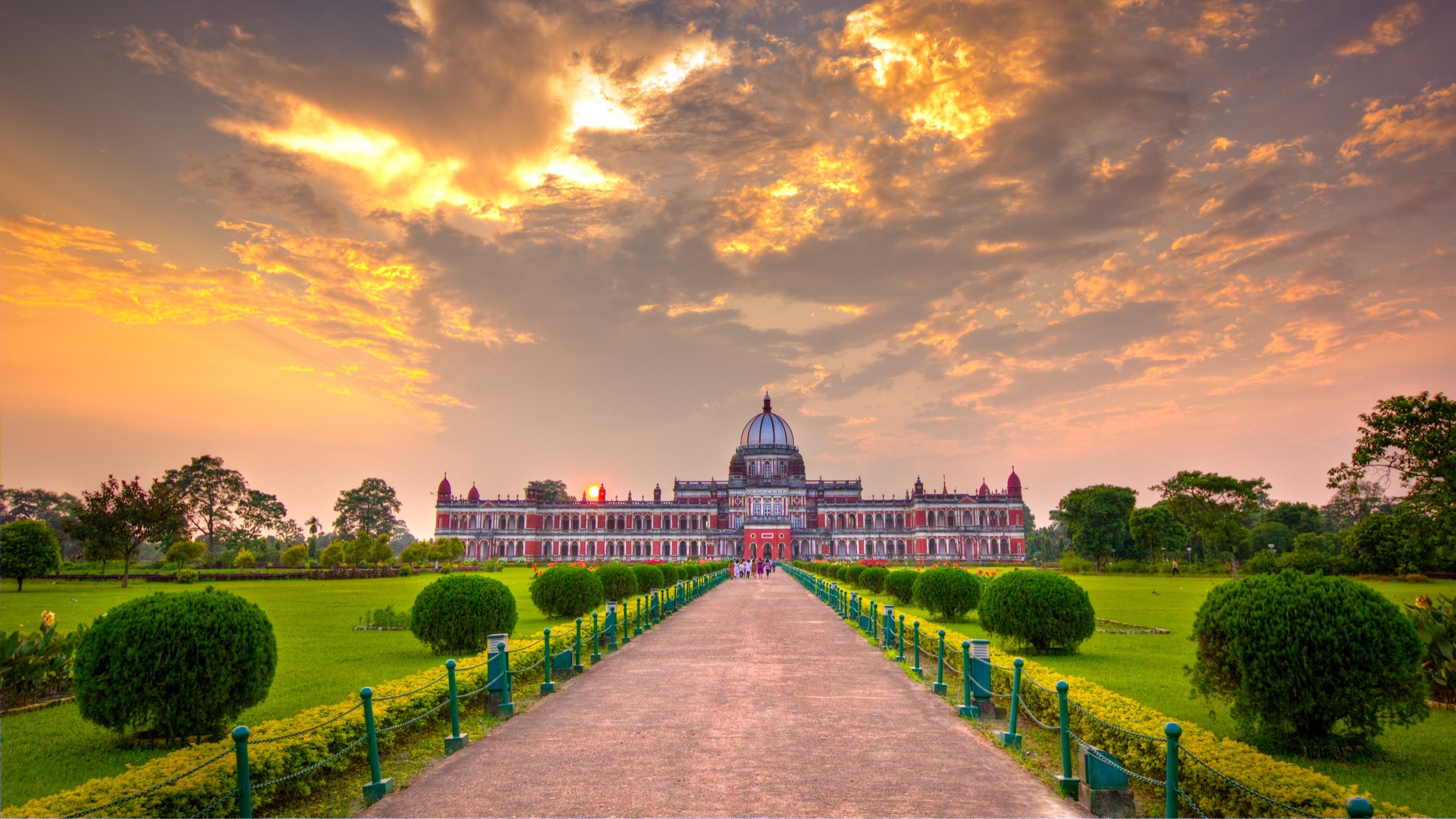 Palazzo di Cooch Behar, India, Viale, Giardino, Tramonto, 2K, wallpaper per computer