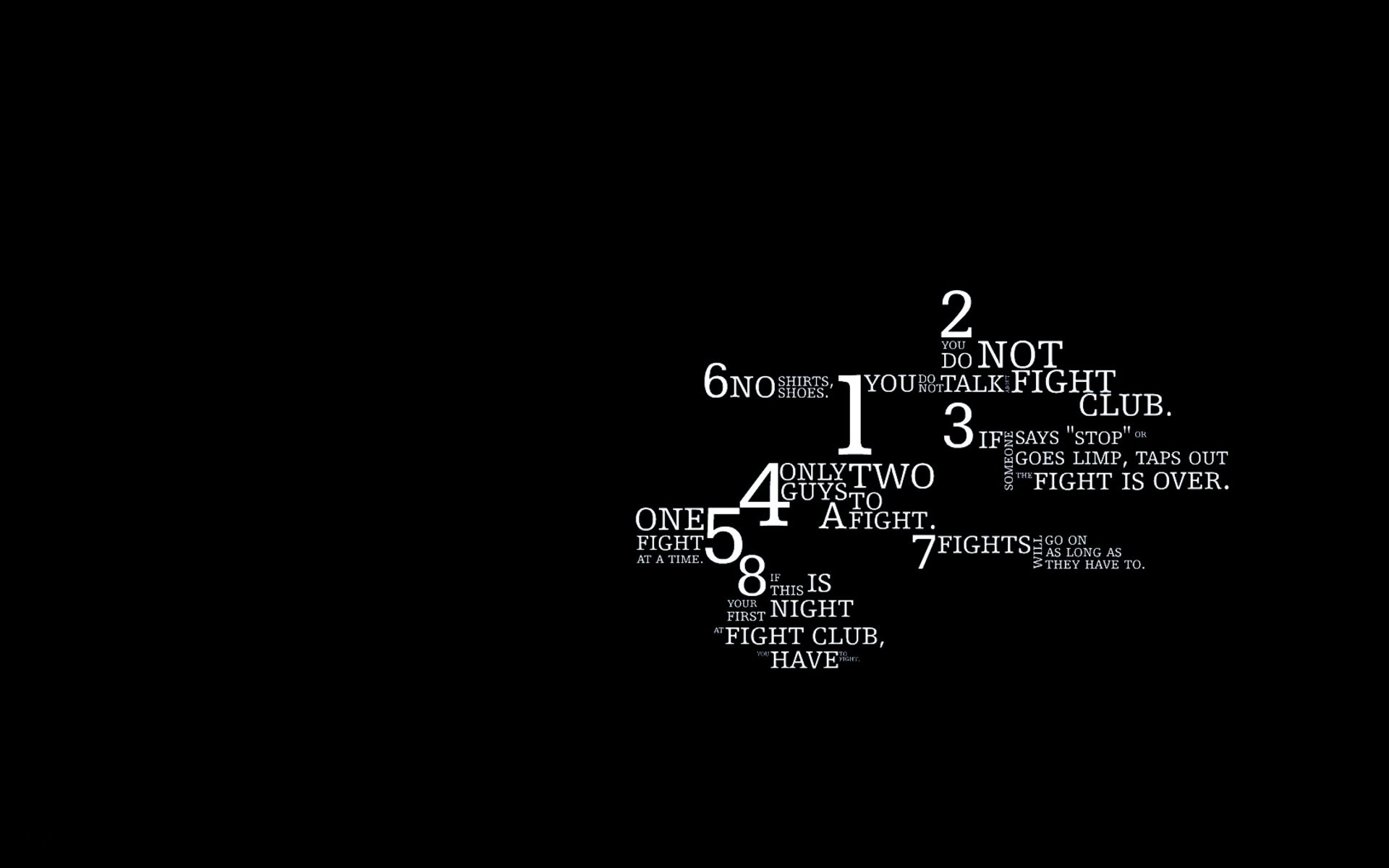 Fight Club, Regole del Fight Club, Tipografia, Sfondo nero, 1920x1200, wallpaper desktop
