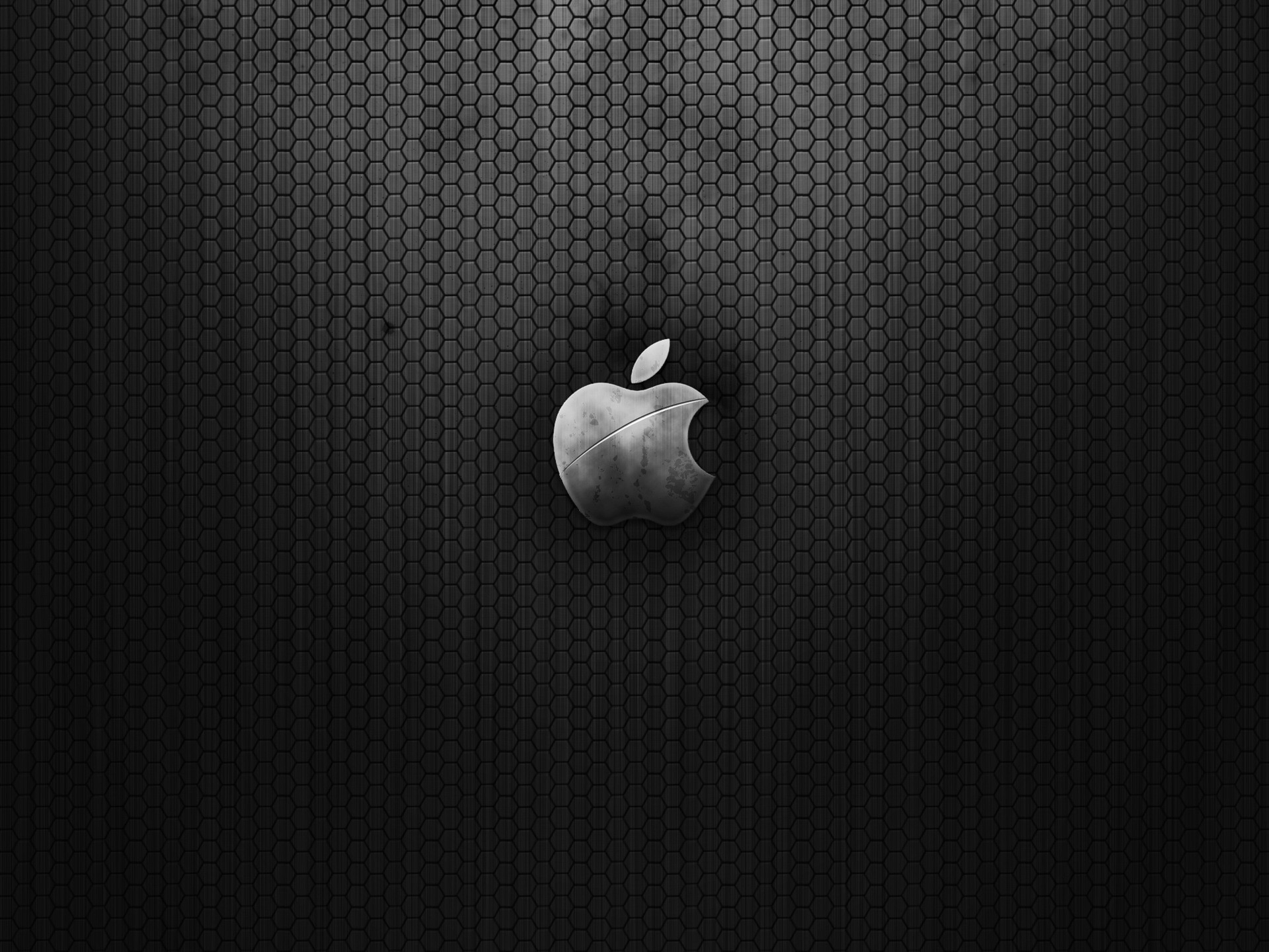 Logo Apple, Griglia esagonale, Metallo nero, Texture, Full HD, wallpaper per tablet