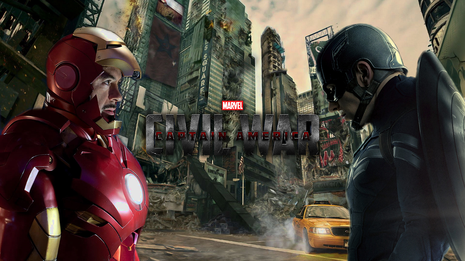 Iron Man, Captain America, Captain America: Civil War, Città distrutta, sfondo 1920x1080 per PC