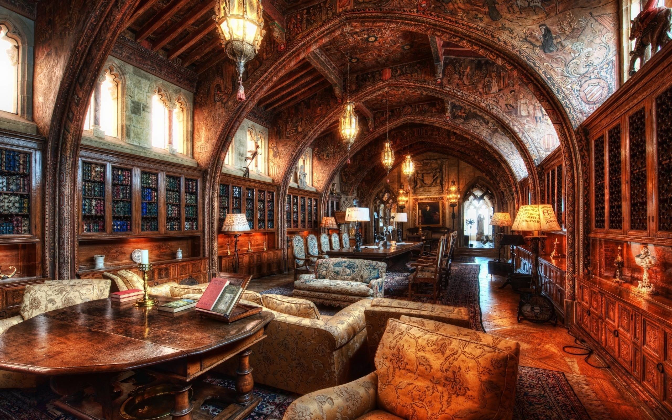 Biblioteca, Sala di lettura, Divani, HDR, 2560x1600, sfondo MacBook Pro