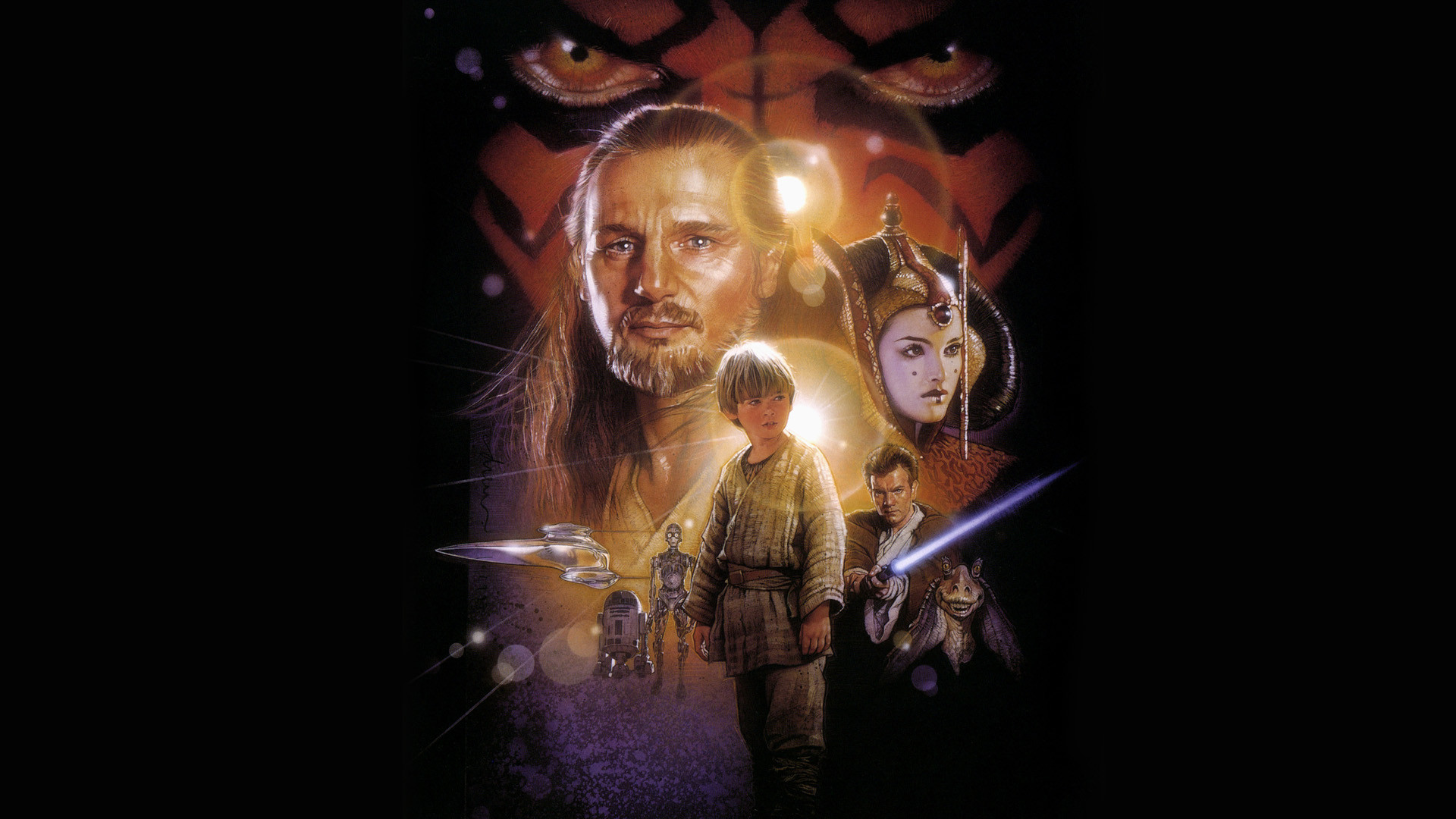 Star Wars: Episodio I - La minaccia fantasma, Anakin Skywalker, Qui-Gon Jinn, Padmé Amidala, Darth Maul, Locandina, sfondo Full HD
