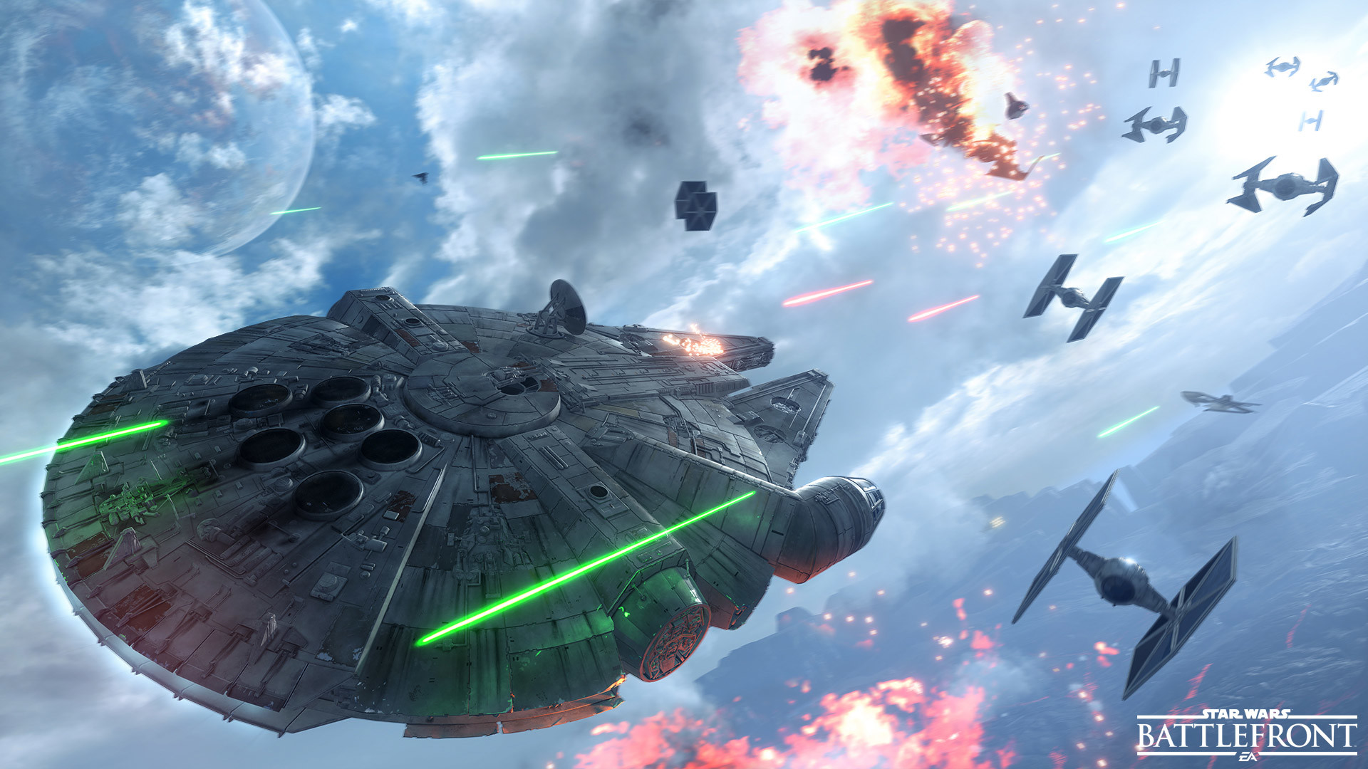 Star Wars Battlefront, Millennium Falcon, TIE Fighter, Battaglia spaziale, sfondo per portatile