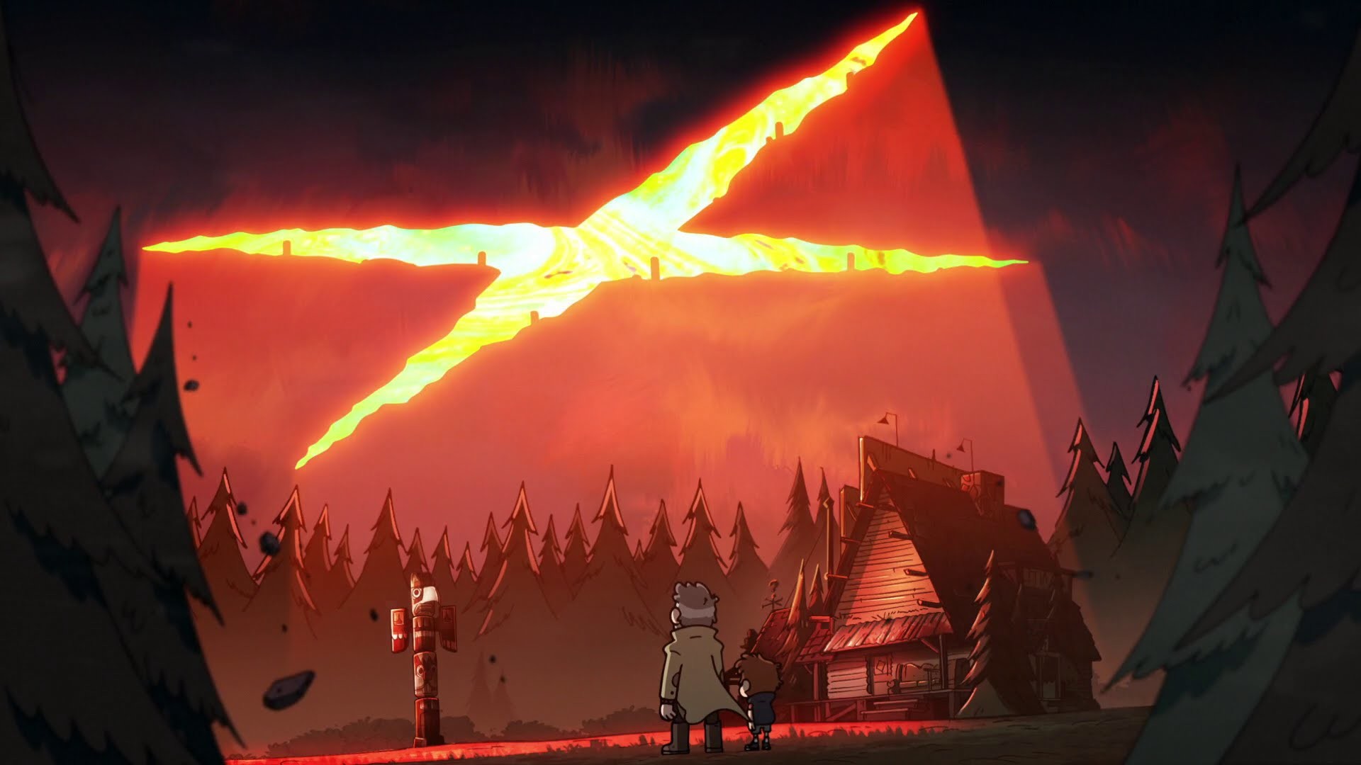 Weirdmageddon, Gravity Falls, Squarcio nel cielo, Mystery Shack, Rosso, sfondo Full HD per portatile
