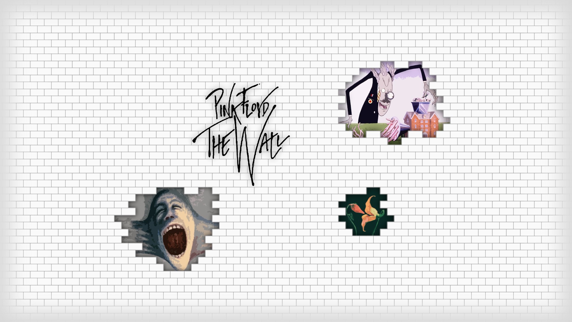 Pink Floyd, The Wall, Muro di mattoni, Urlo, Bianco, Full HD, sfondo per PC