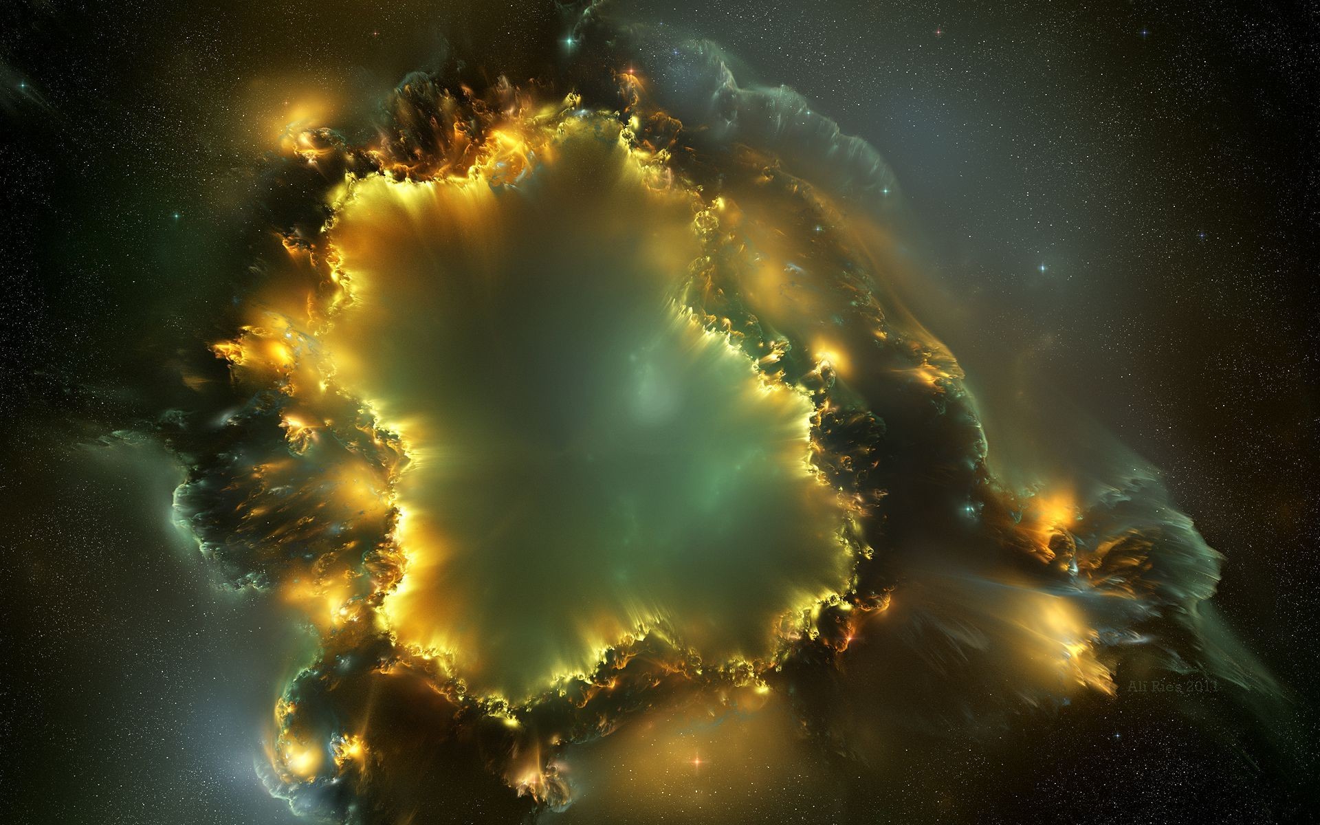 Nebulosa, Verde, Dorato, 1920x1200, sfondo MacBook Pro