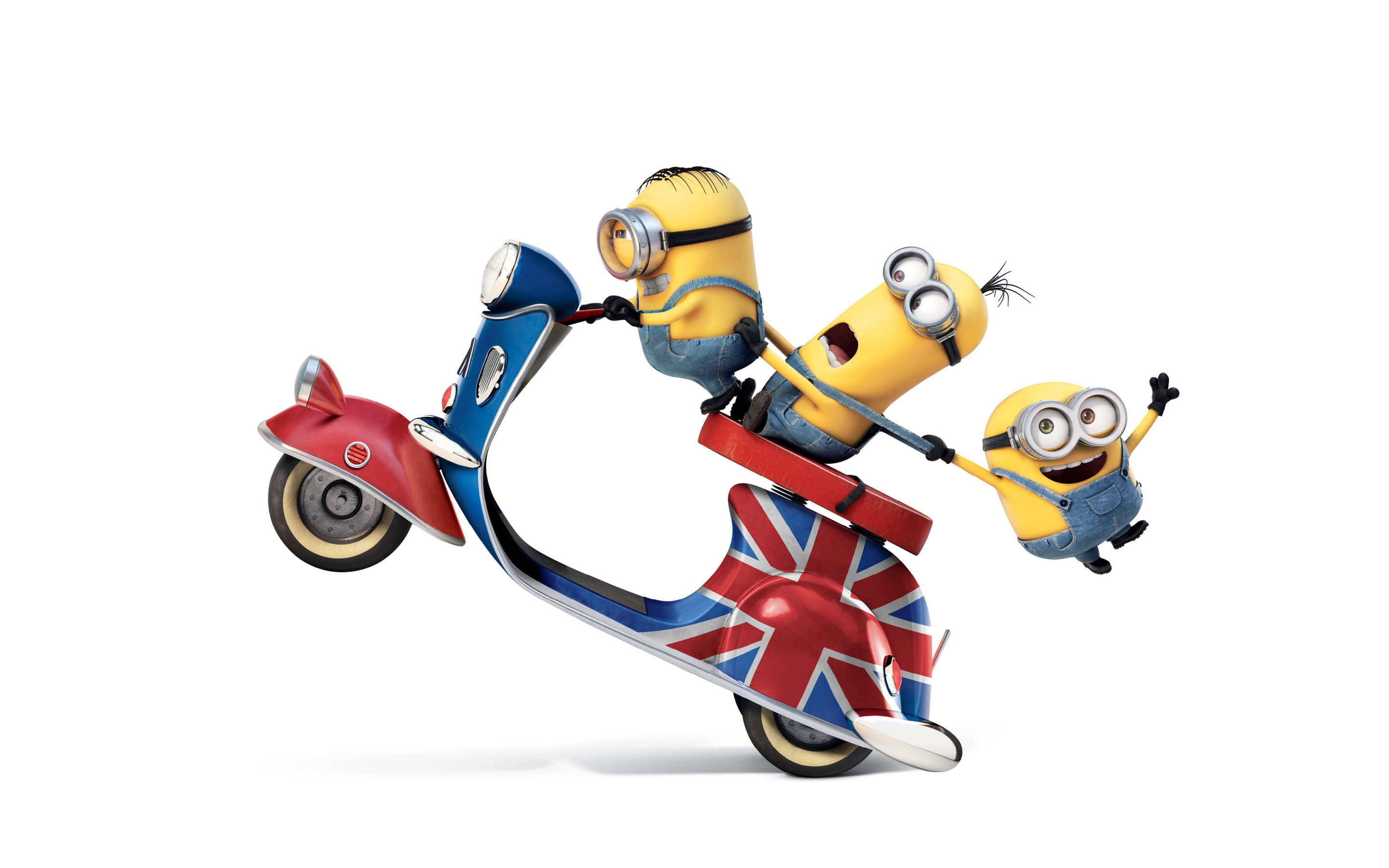 Minions, Vespa, Union Jack, 2K, sfondo per PC
