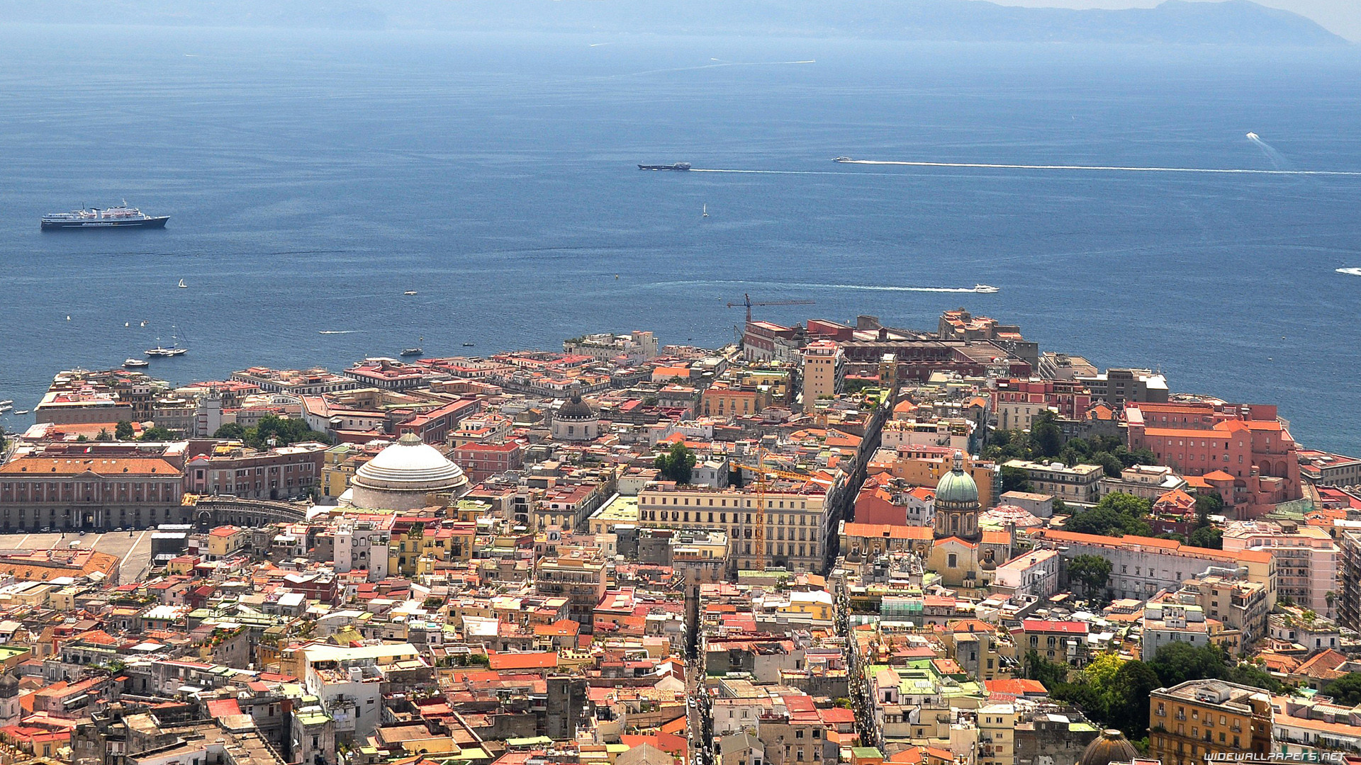 Napoli, Centro storico, Golfo di Napoli, Vista aerea, Tetti, 1920x1080, sfondo per PC