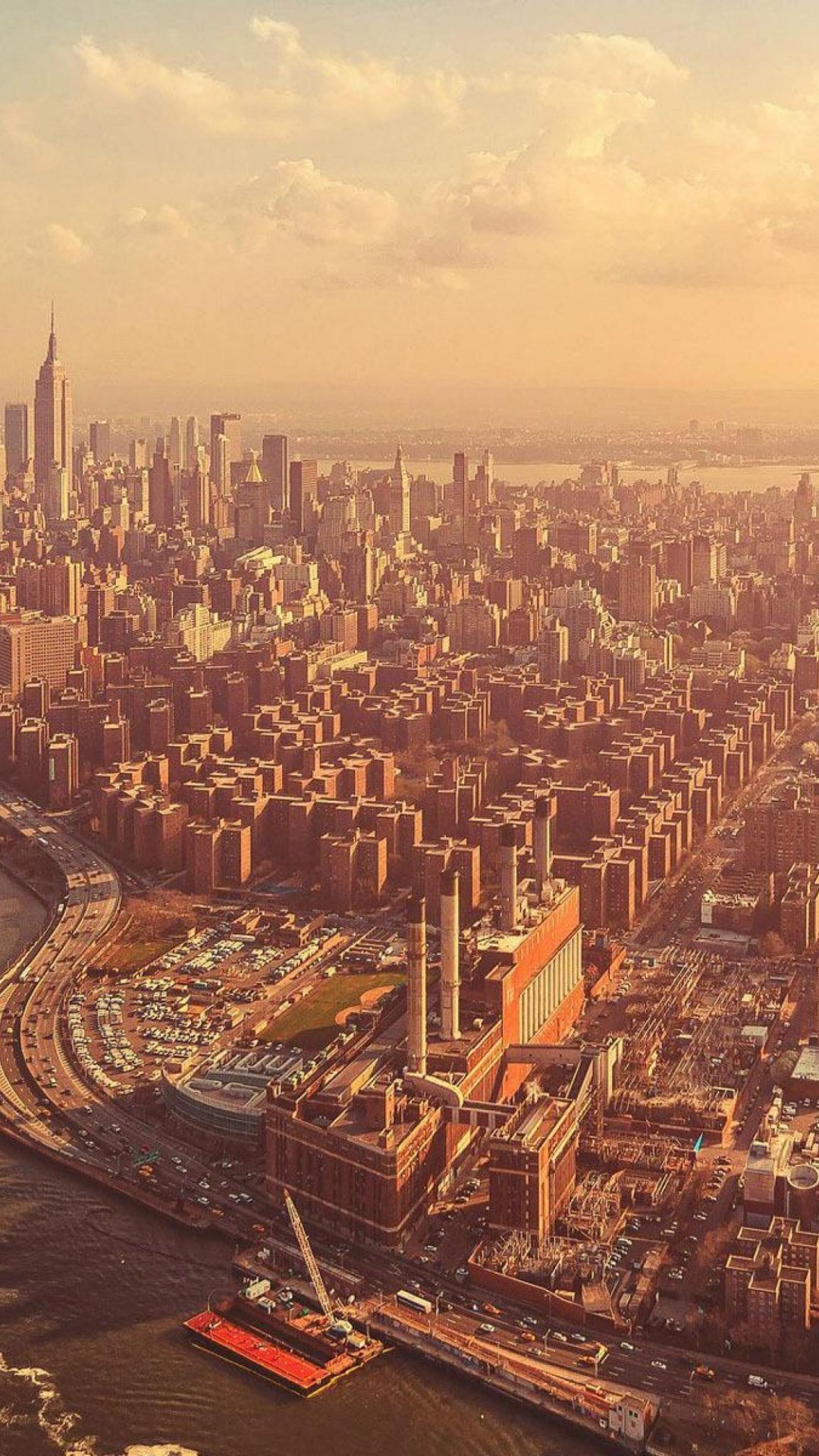 Manhattan, New York, Vista aerea, Toni caldi, Full HD, sfondo per iPhone e Android