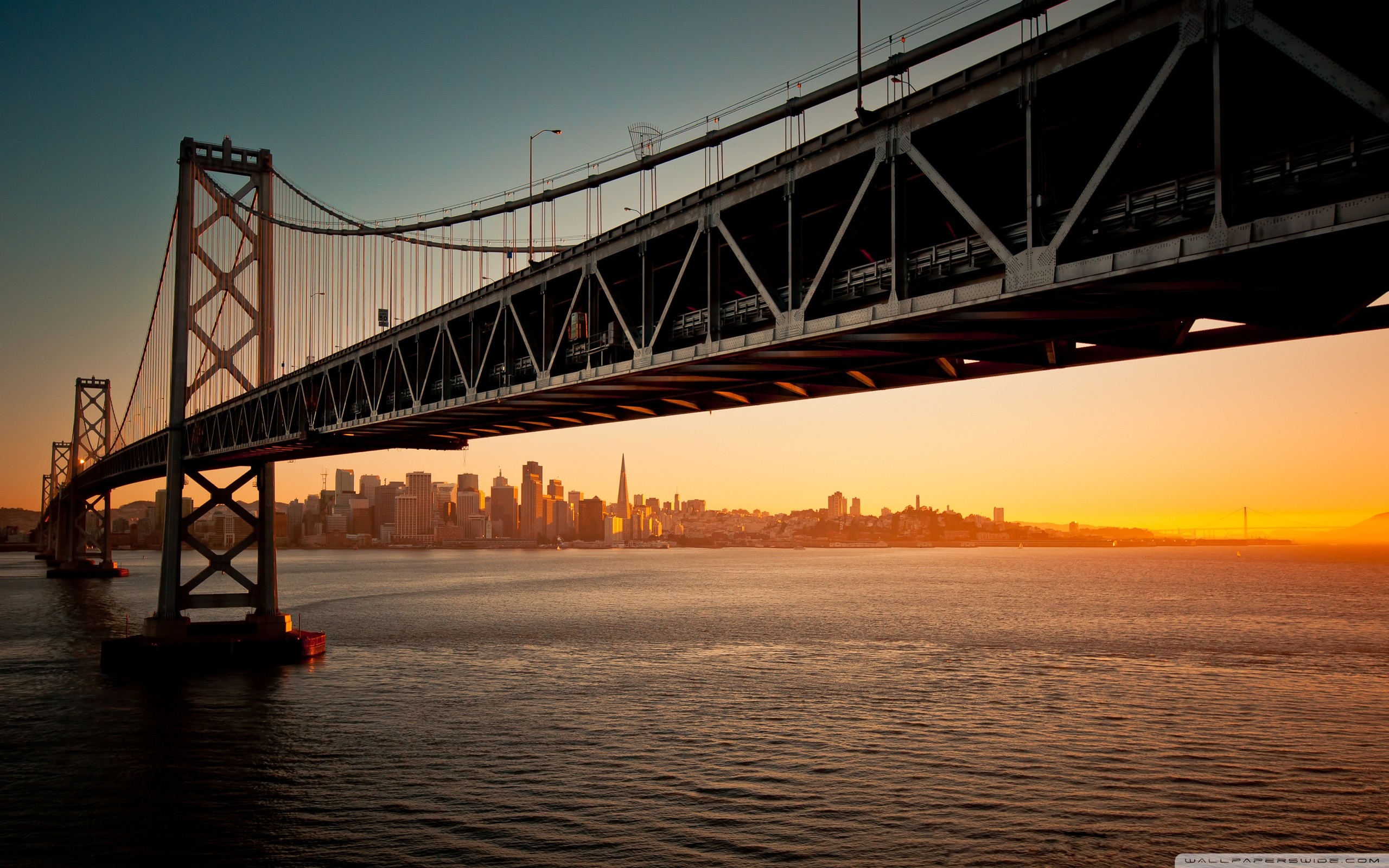 Bay Bridge, San Francisco, Tramonto, Silhouette, 16:10 2K, wallpaper widescreen