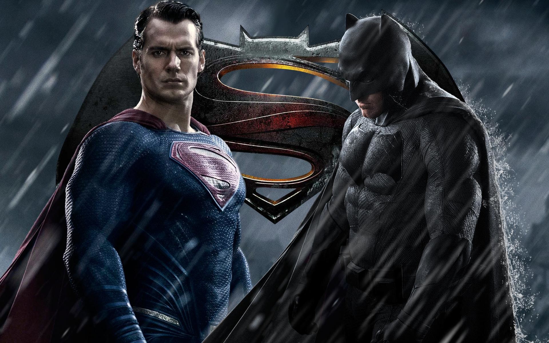 Superman, Batman, Henry Cavill, Ben Affleck, Logo, Pioggia, Full HD, sfondo per PC