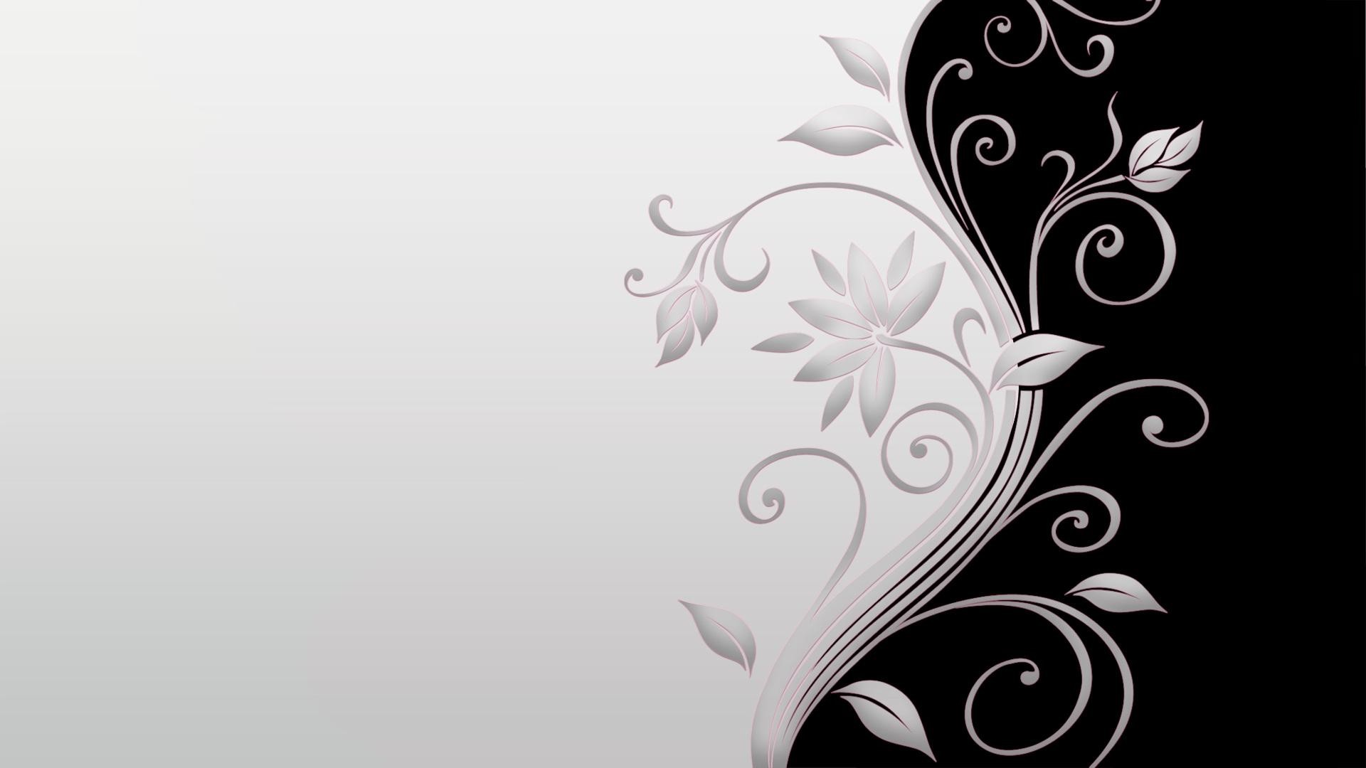 Arabeschi floreali, Bianco e nero, Astratto, Full HD, wallpaper desktop