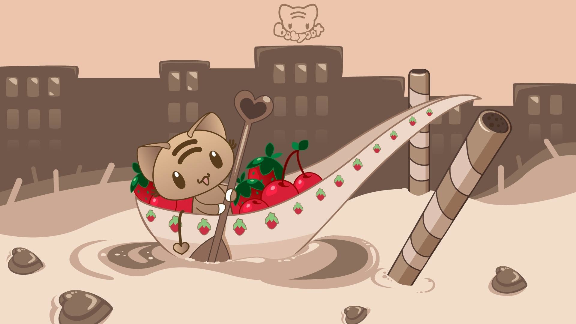 Gatto, Cioccolato, Barca, Kawaii, Full HD 1080p, sfondo desktop
