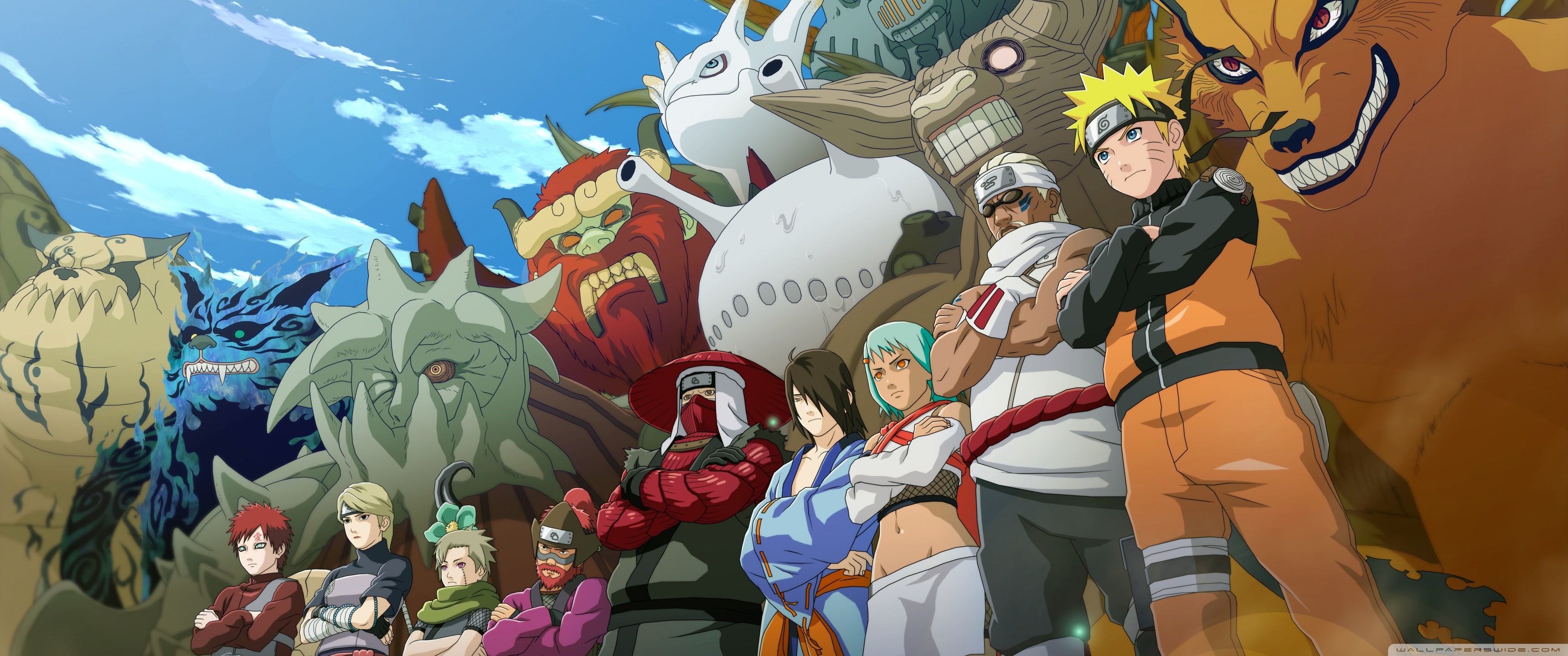 Naruto Uzumaki, Gaara, Killer Bee, Bestie codate, Naruto Shippuden, sfondo widescreen 2K