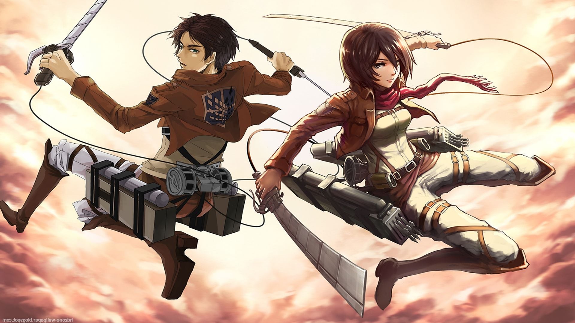 Eren Jaeger, Mikasa Ackerman, L'attacco dei giganti, Movimento tridimensionale, Spade, immagine di sfondo