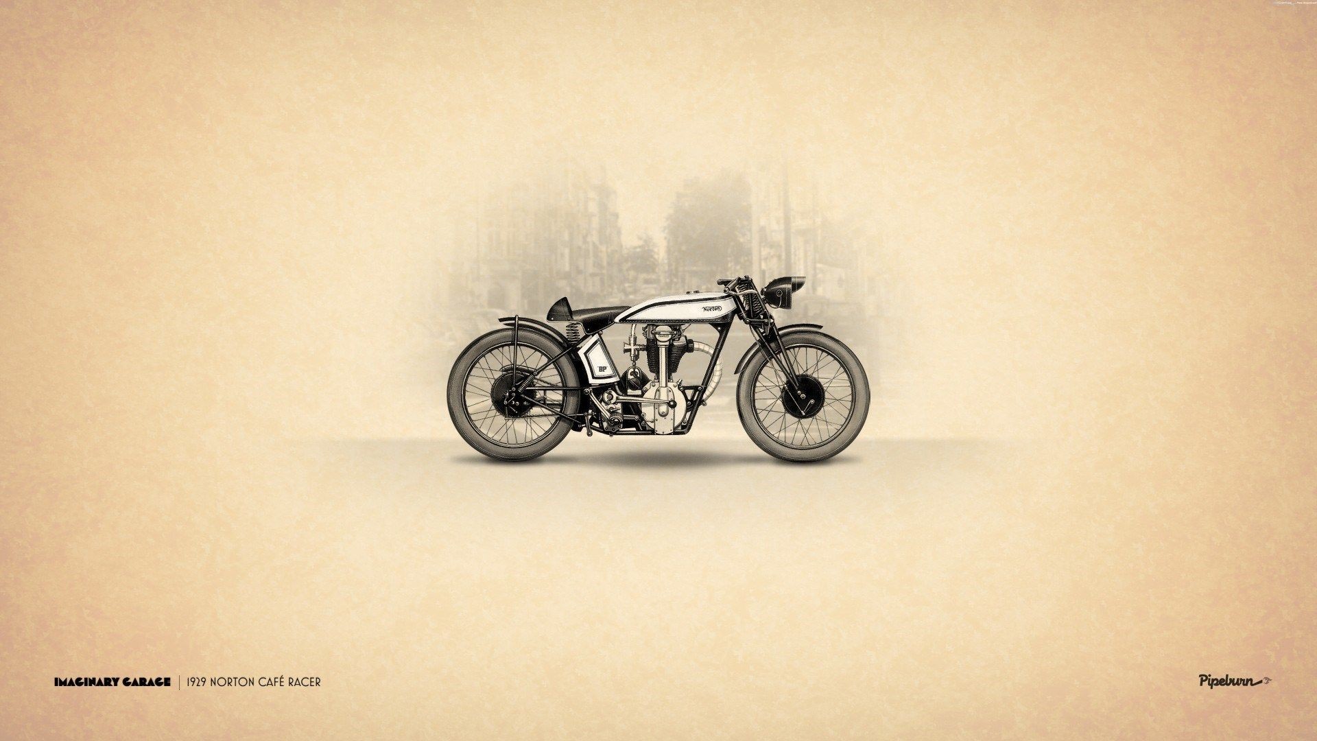 Norton, Moto café racer, Moto d'epoca, Seppia, Full HD, sfondo per PC e portatile