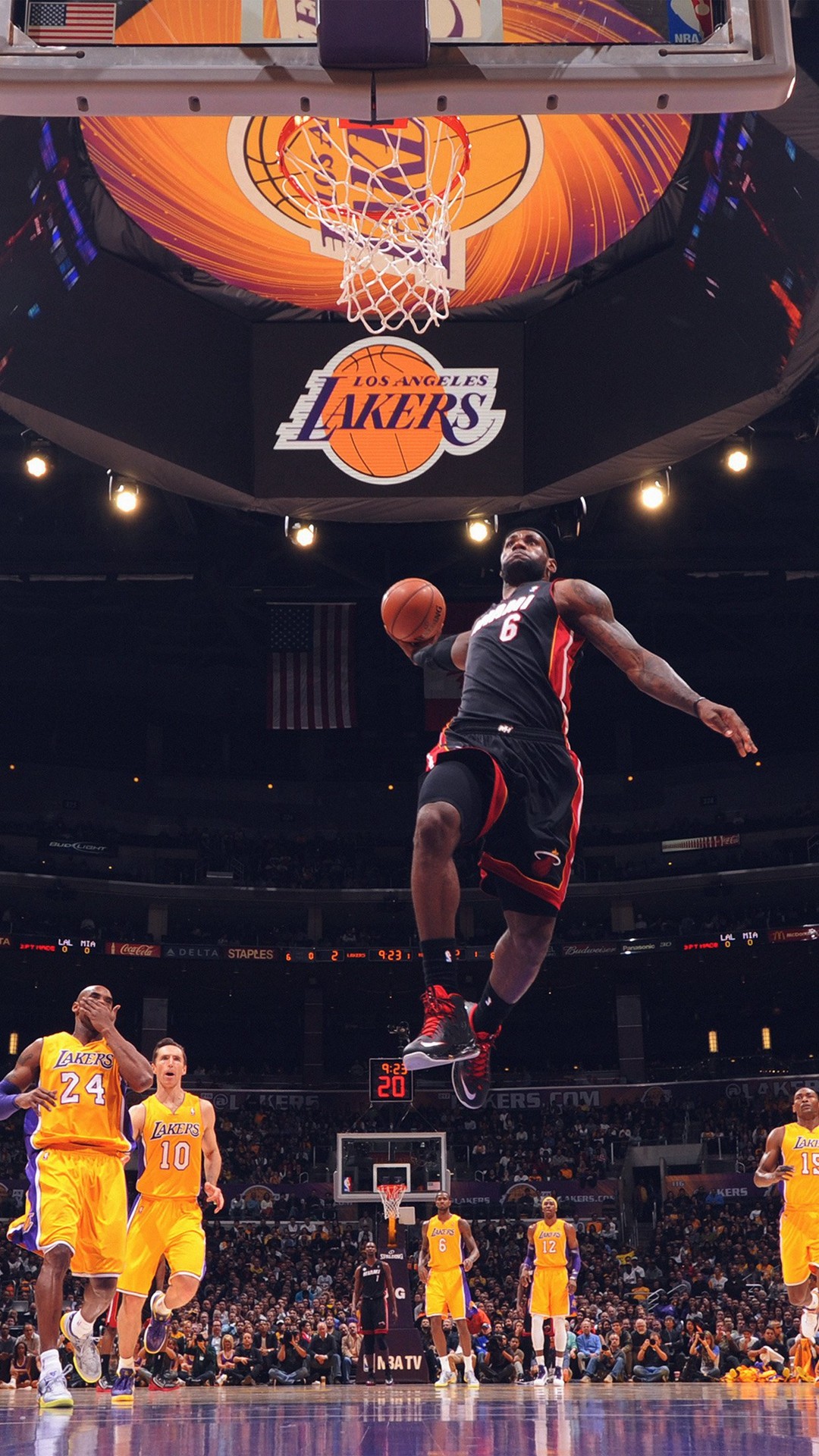 LeBron James, Los Angeles Lakers, Schiacciata, Palazzetto, Full HD, sfondo verticale per cellulare