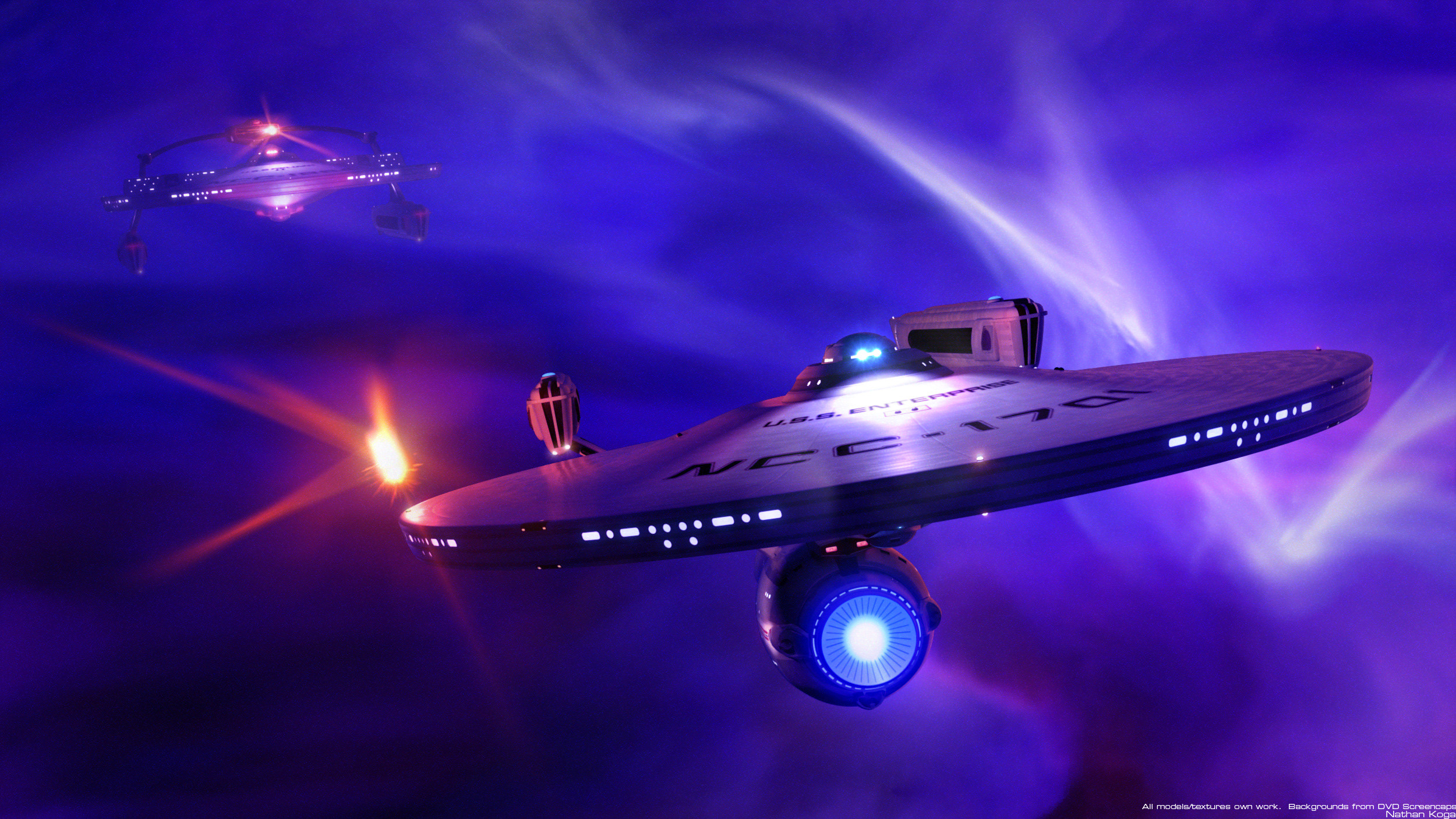 USS Enterprise, Star Trek, Nebulosa viola, Astronave, Spazio, Full HD, sfondo per PC e portatile
