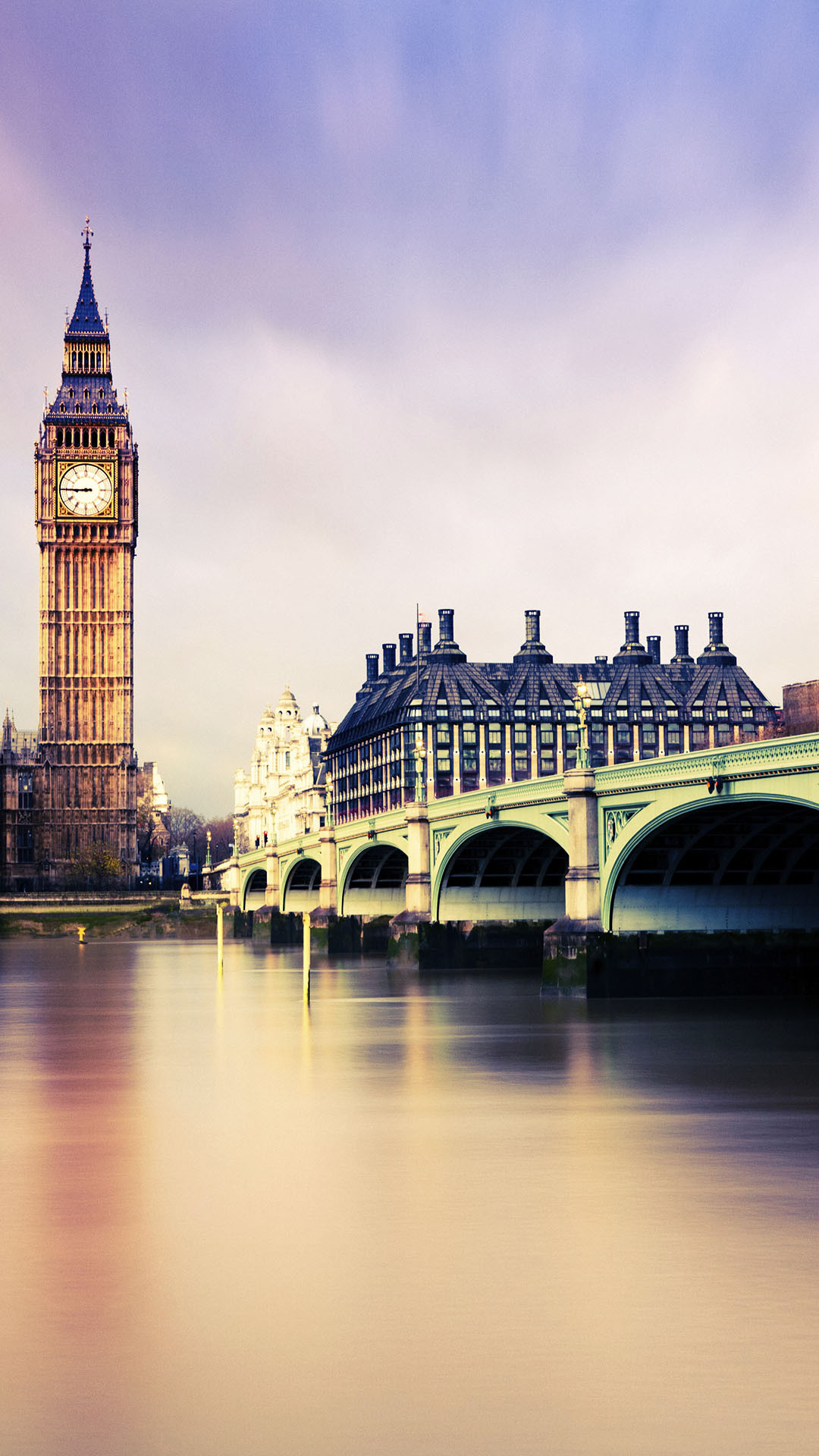 Big Ben, Ponte di Westminster, Tamigi, Londra, Cielo lilla, Full HD, sfondo verticale per cellulare