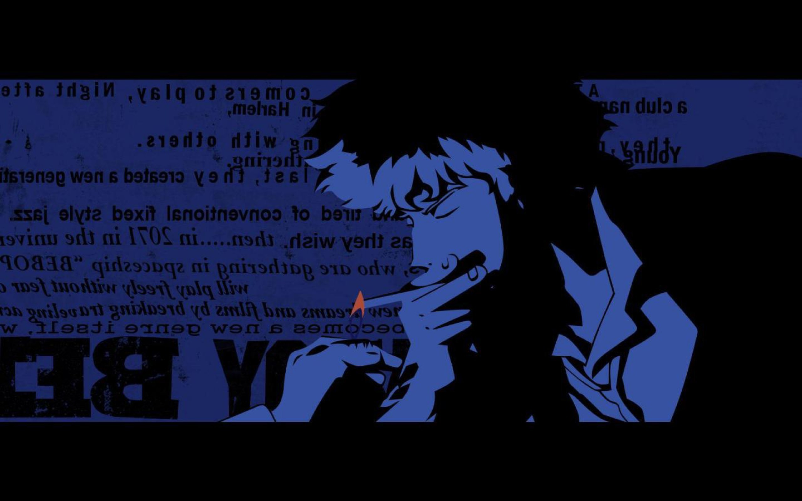 Spike Spiegel, Cowboy Bebop, Blu, Tipografia, 2K, sfondo per PC