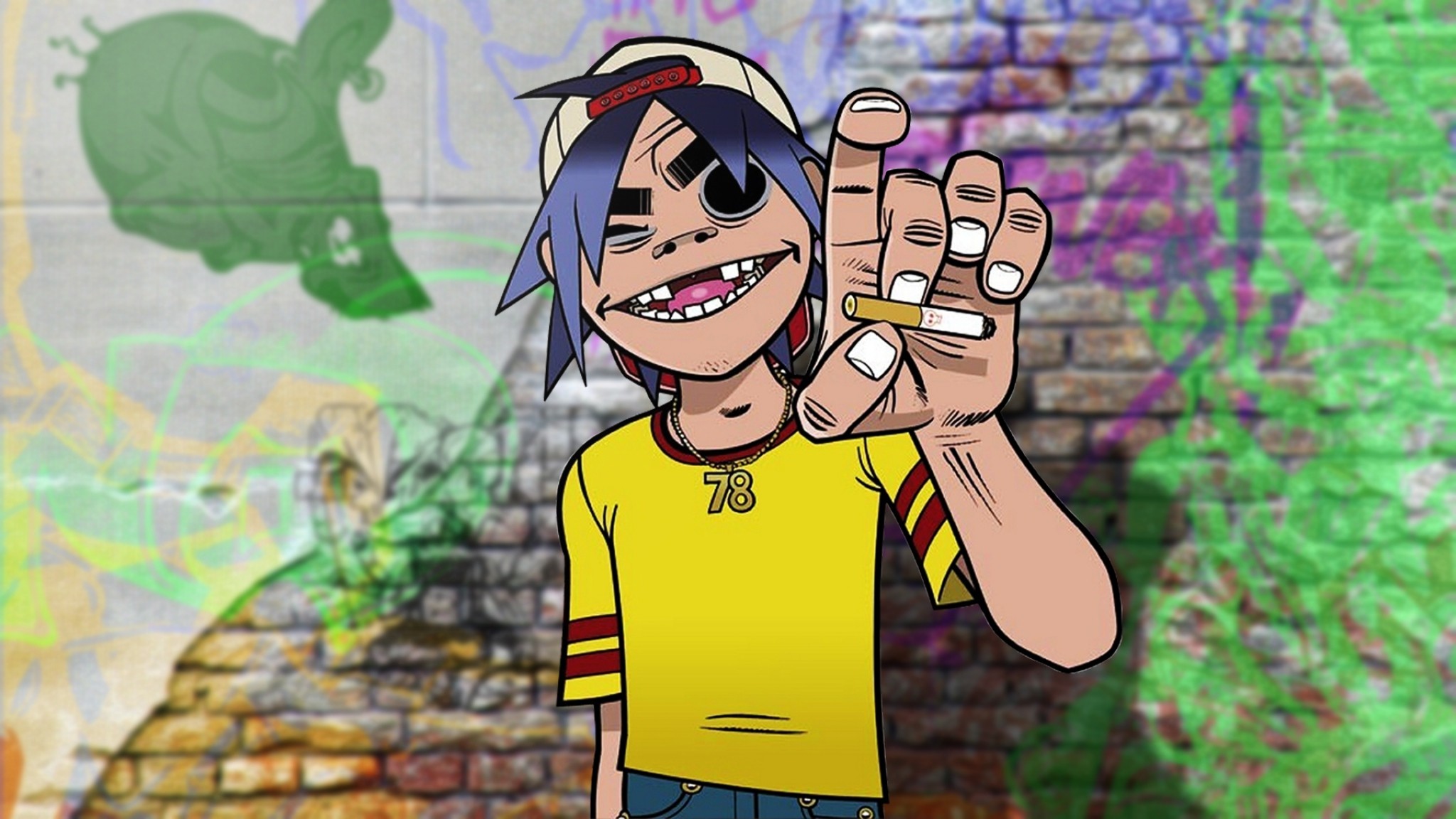 Gorillaz, 2-D, Graffiti, Muro di mattoni, Full HD, sfondo per PC