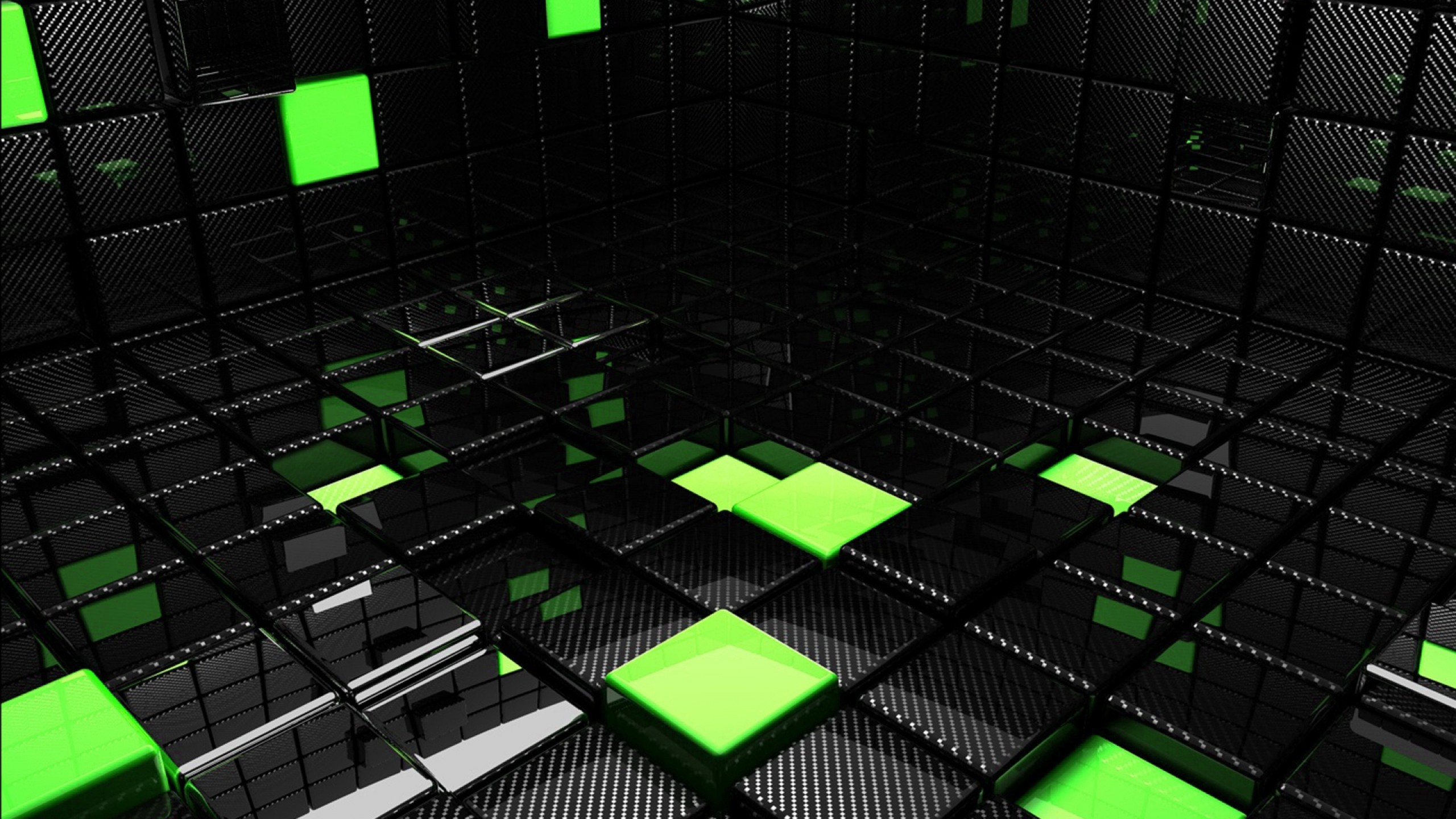 Cubi, 3D, Verde, Grigio scuro, 16:9 2K, sfondo widescreen