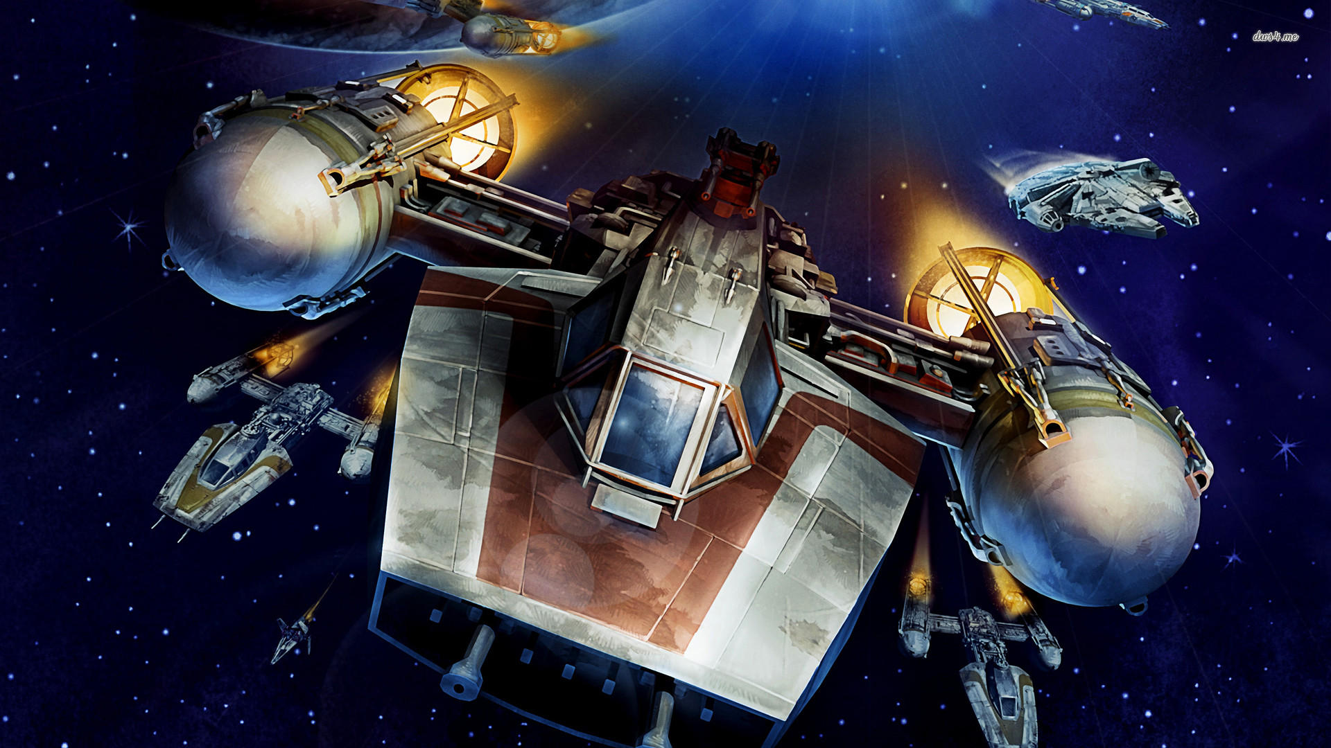 Star Wars, Republic Gunship, Millennium Falcon, Astronavi, Spazio, sfondo widescreen Full HD
