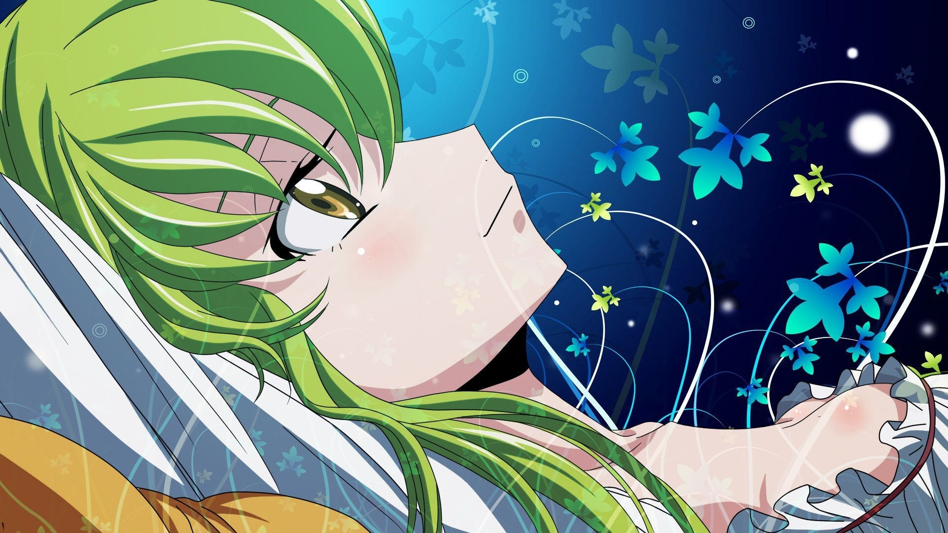 C.C., Code Geass, Fiori blu, Notte, Full HD, sfondo desktop