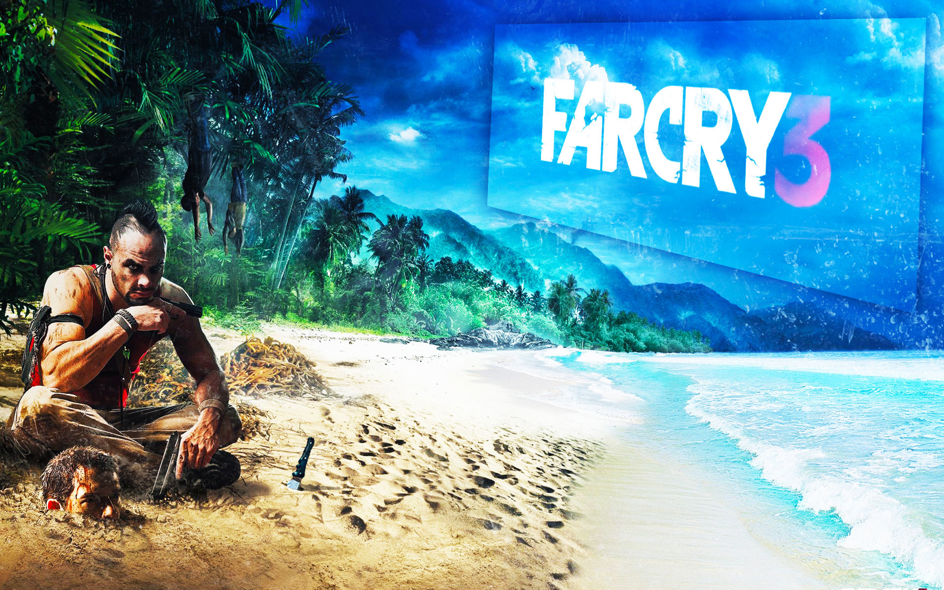 Vaas Montenegro, Far Cry 3, Spiaggia, Logo, Full HD, sfondo per PC e portatile