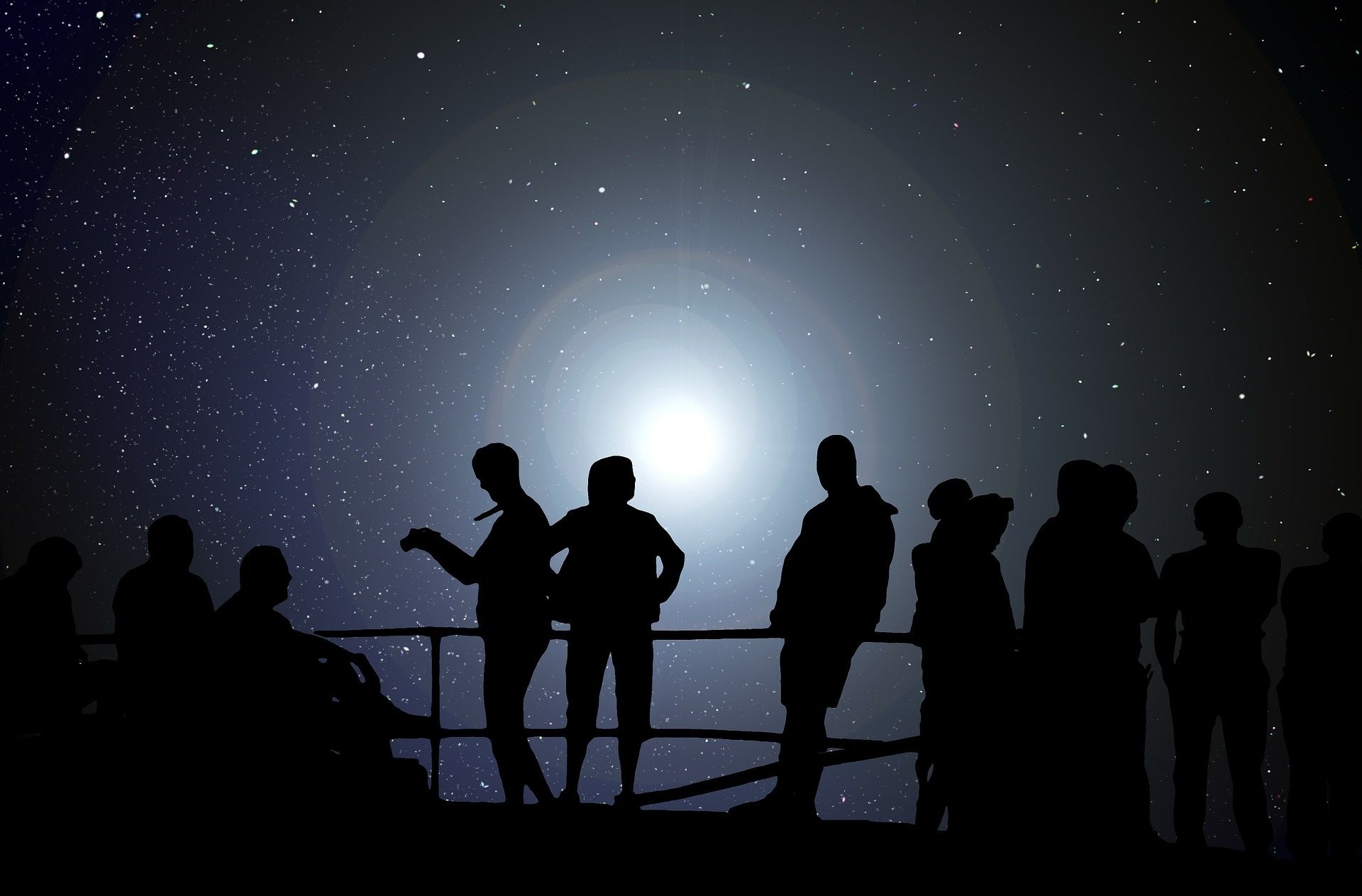 Silhouette, Persone, Cielo stellato, Notte, Full HD, sfondo per PC