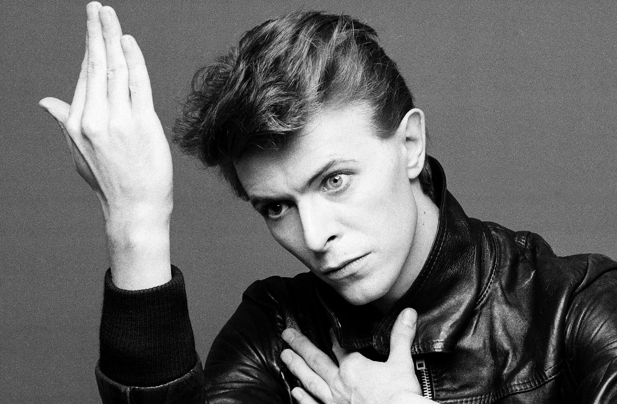 David Bowie, Heroes, Copertina album, Bianco e nero, Giacca di pelle, sfondo desktop Full HD