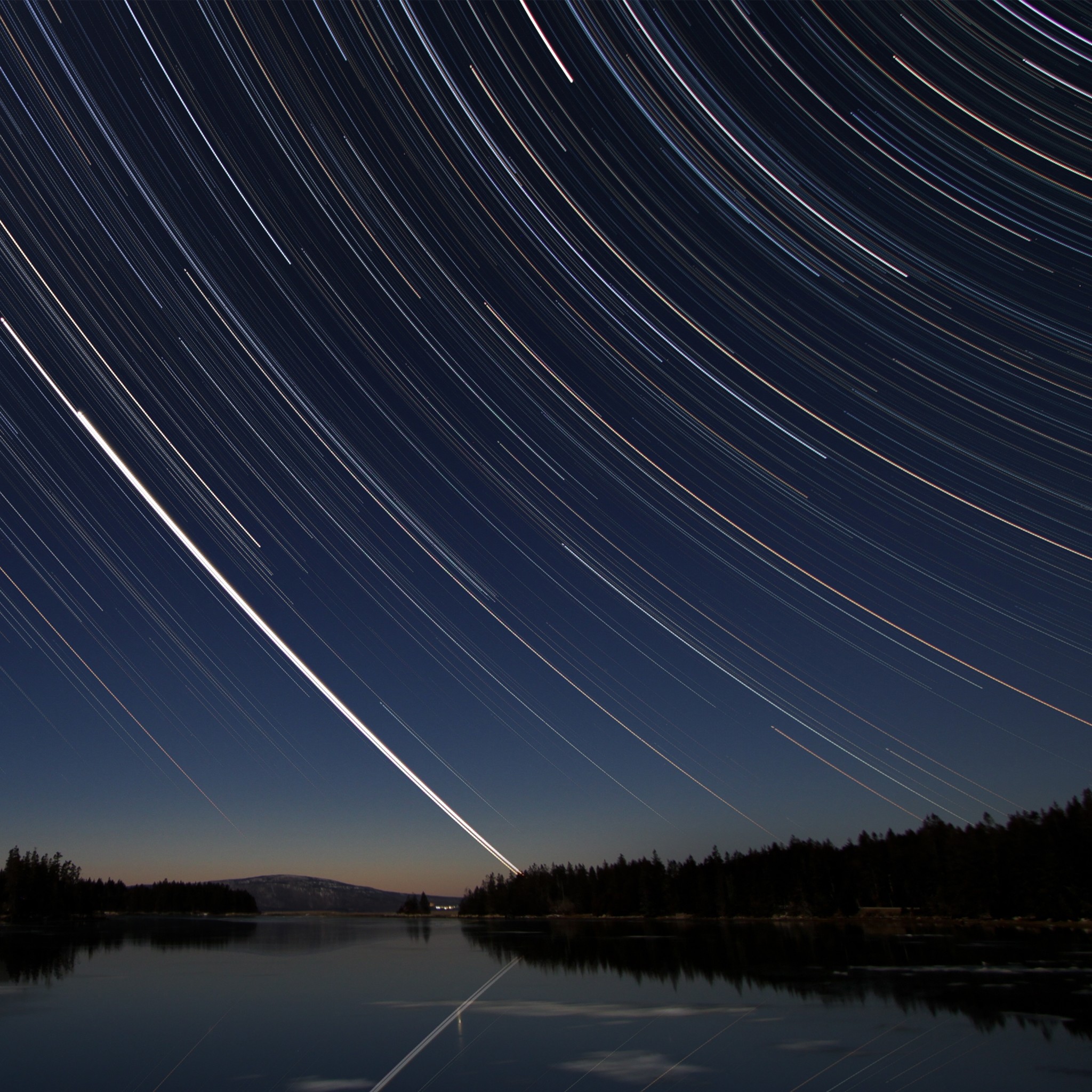 Scie stellari, Lago, Notte, sfondo per iPad e tablet