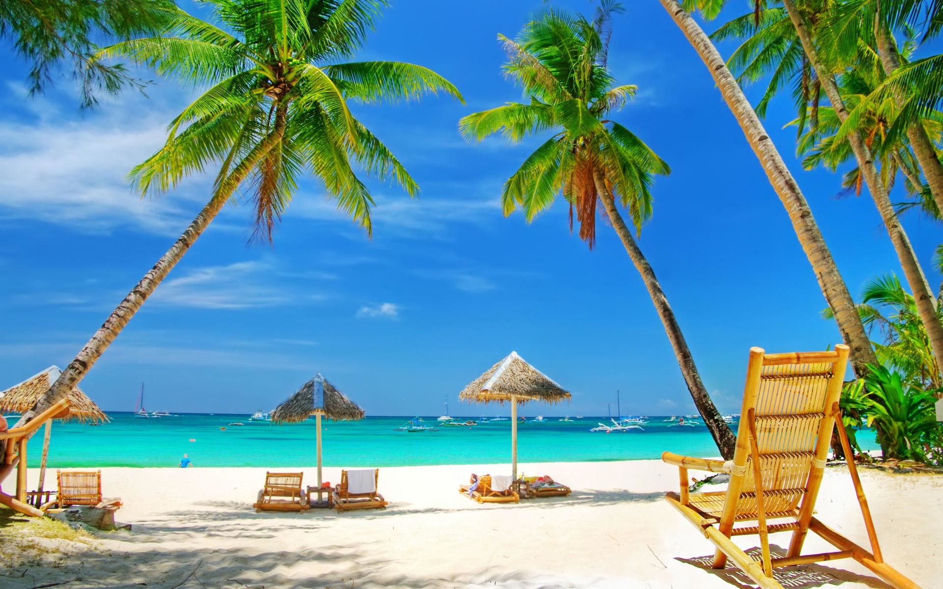 Hawaii, Spiaggia tropicale, Palme, Ombrelloni, Sdraio, 1920x1200, sfondo MacBook Pro
