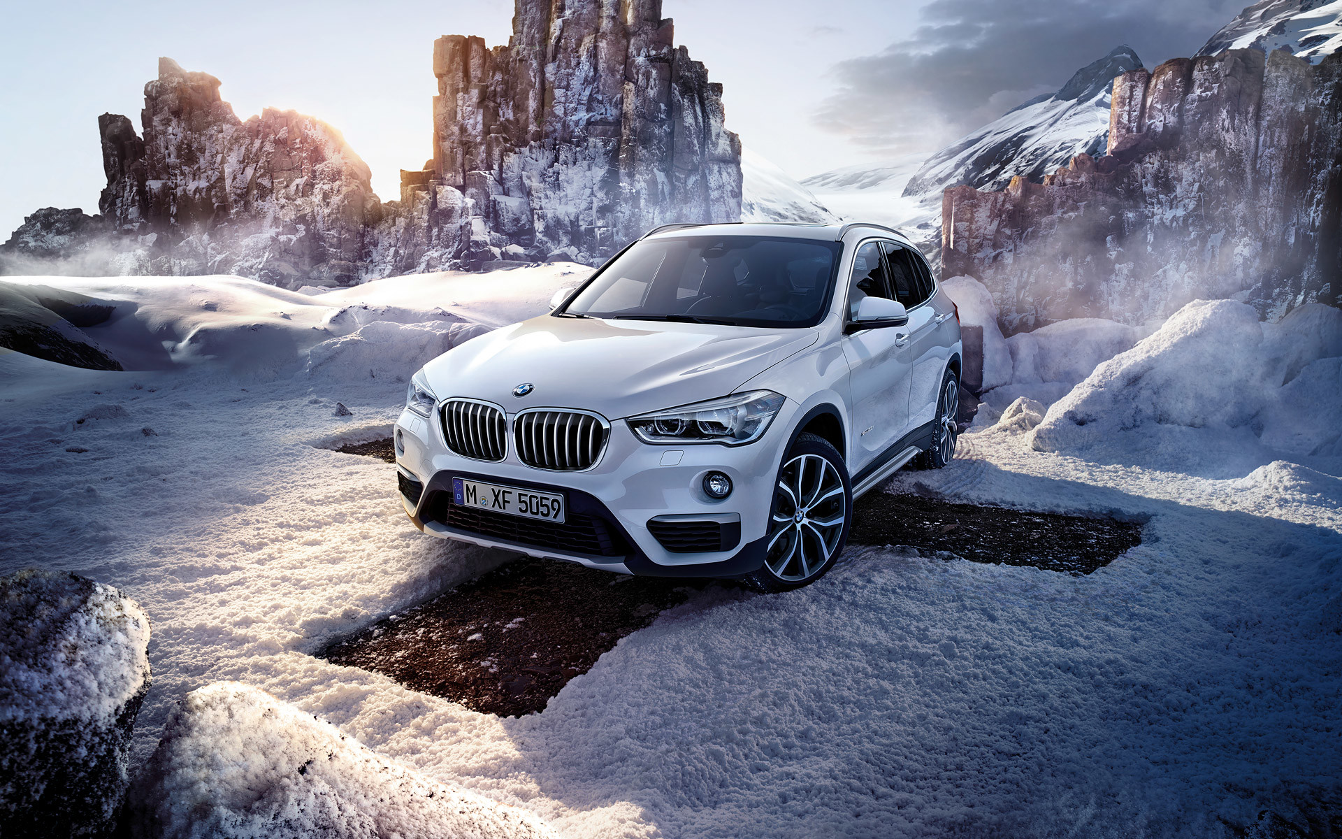 BMW X1 (F48), BMW, SUV, Neve, Rocce, 1920x1200, sfondo per PC