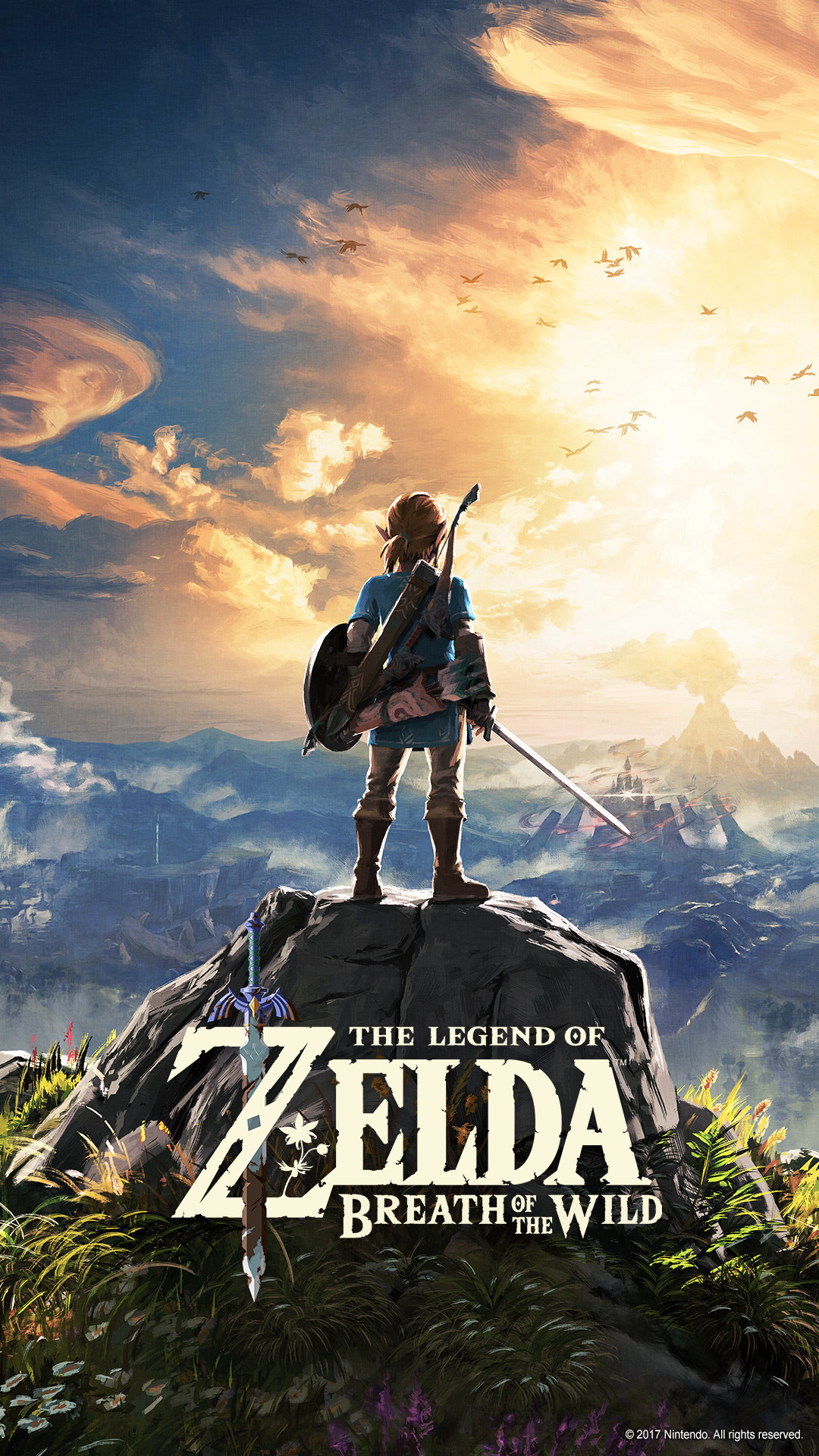 Link, The Legend of Zelda: Breath of the Wild, Logo, Tramonto, Full HD, schermata di blocco del cellulare