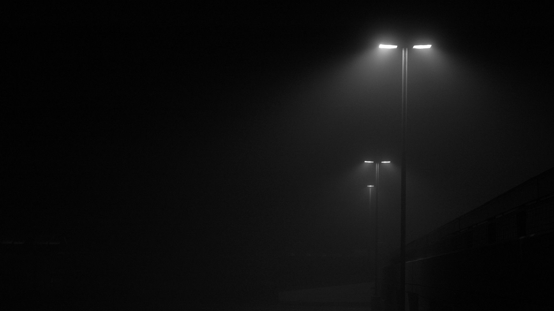 Lampioni, Notte, Nebbia, Bianco e nero, Full HD, sfondo per PC e portatile