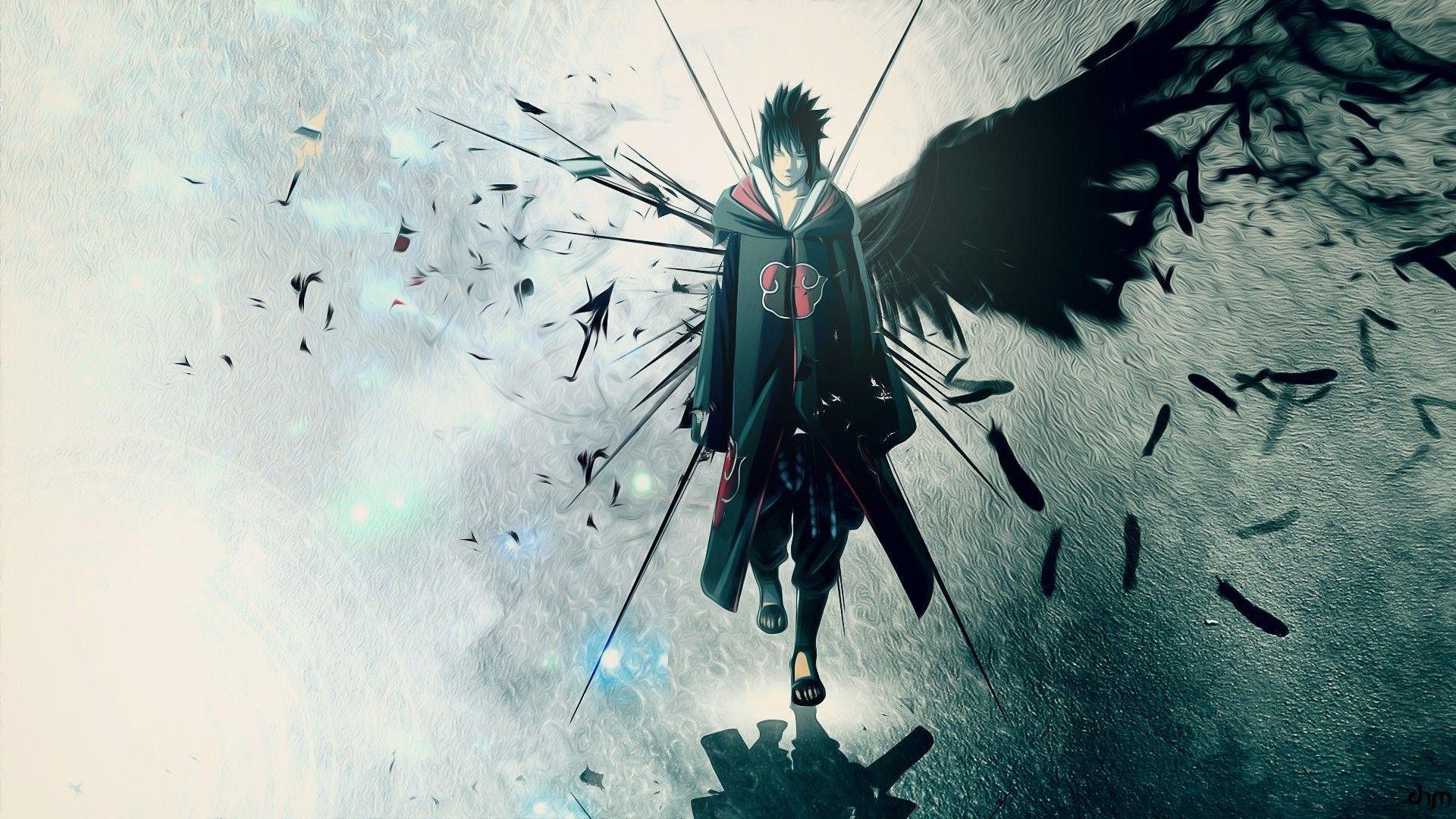 Sasuke Uchiha, Akatsuki, Corvi, Naruto Shippuden, Full HD, sfondo per PC e portatile