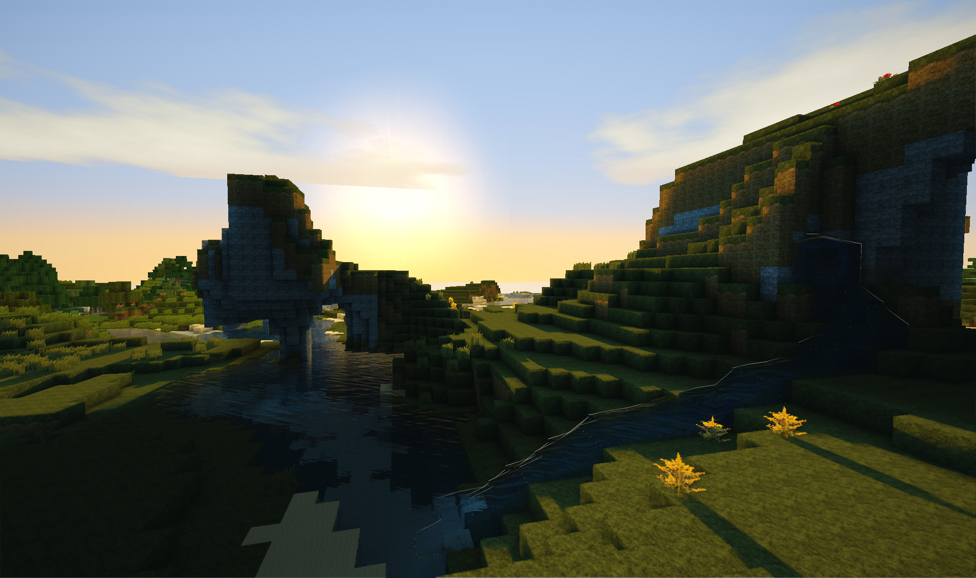 Minecraft, Paesaggio, Shader, Tramonto, Full HD, sfondo per PC