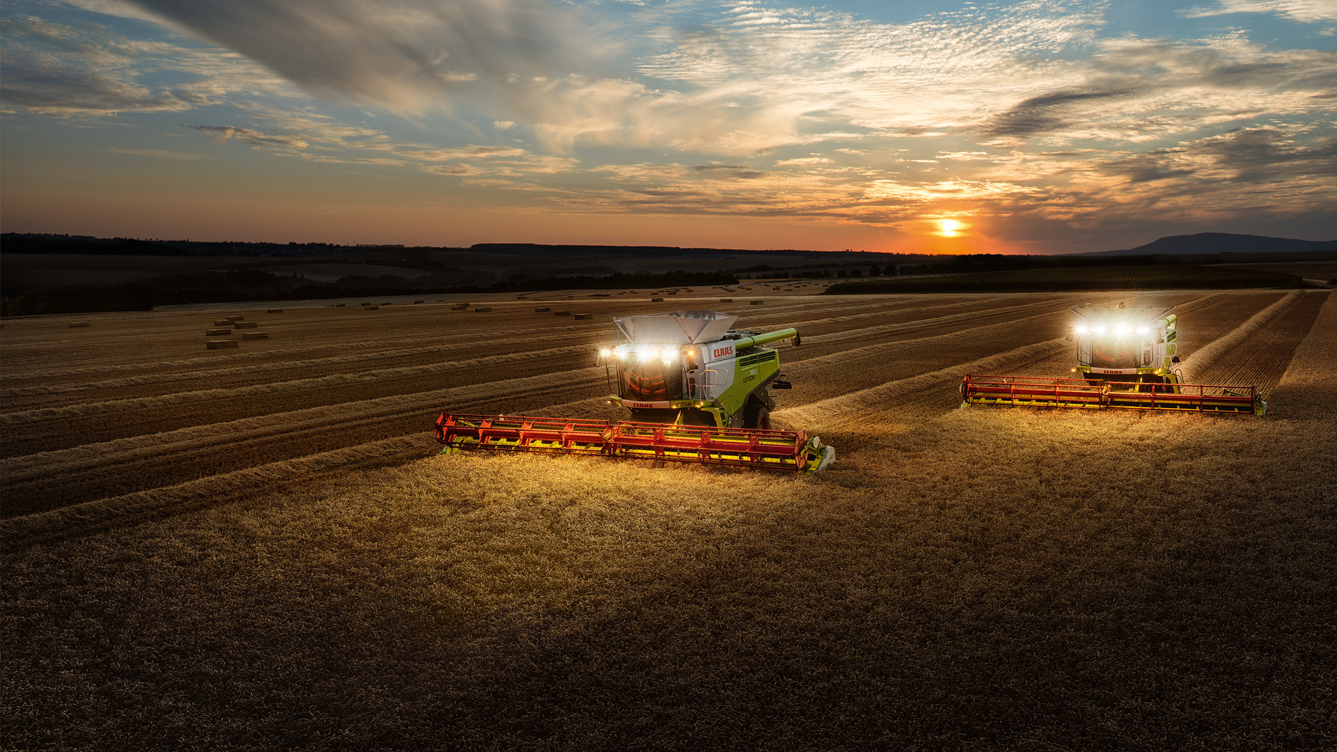 Mietitrebbie, Campo, Tramonto, Raccolto, wallpaper per tablet