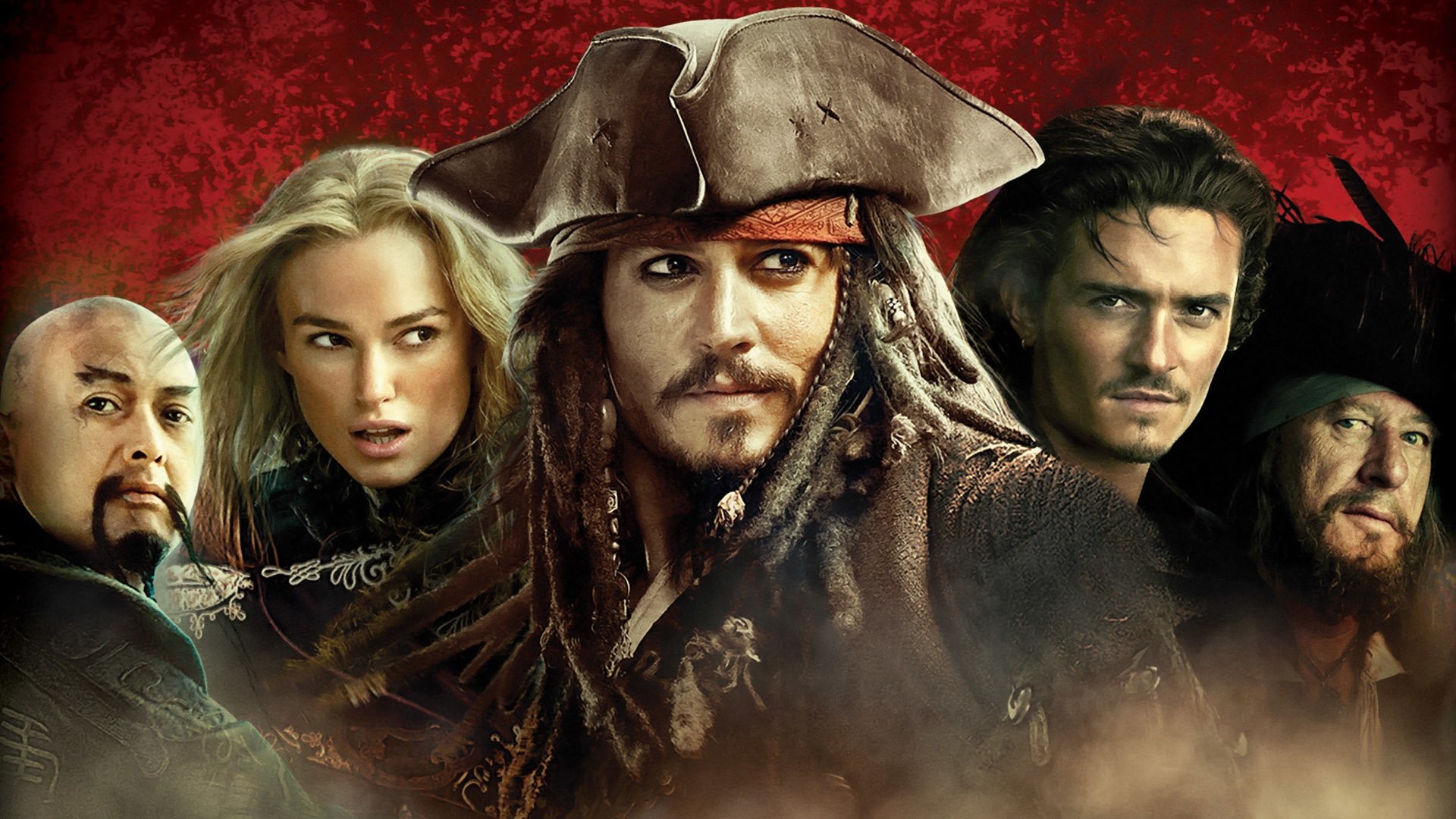 Jack Sparrow, Elizabeth Swann, Will Turner, Hector Barbossa, Pirati dei Caraibi: Ai confini del mondo, immagine di sfondo