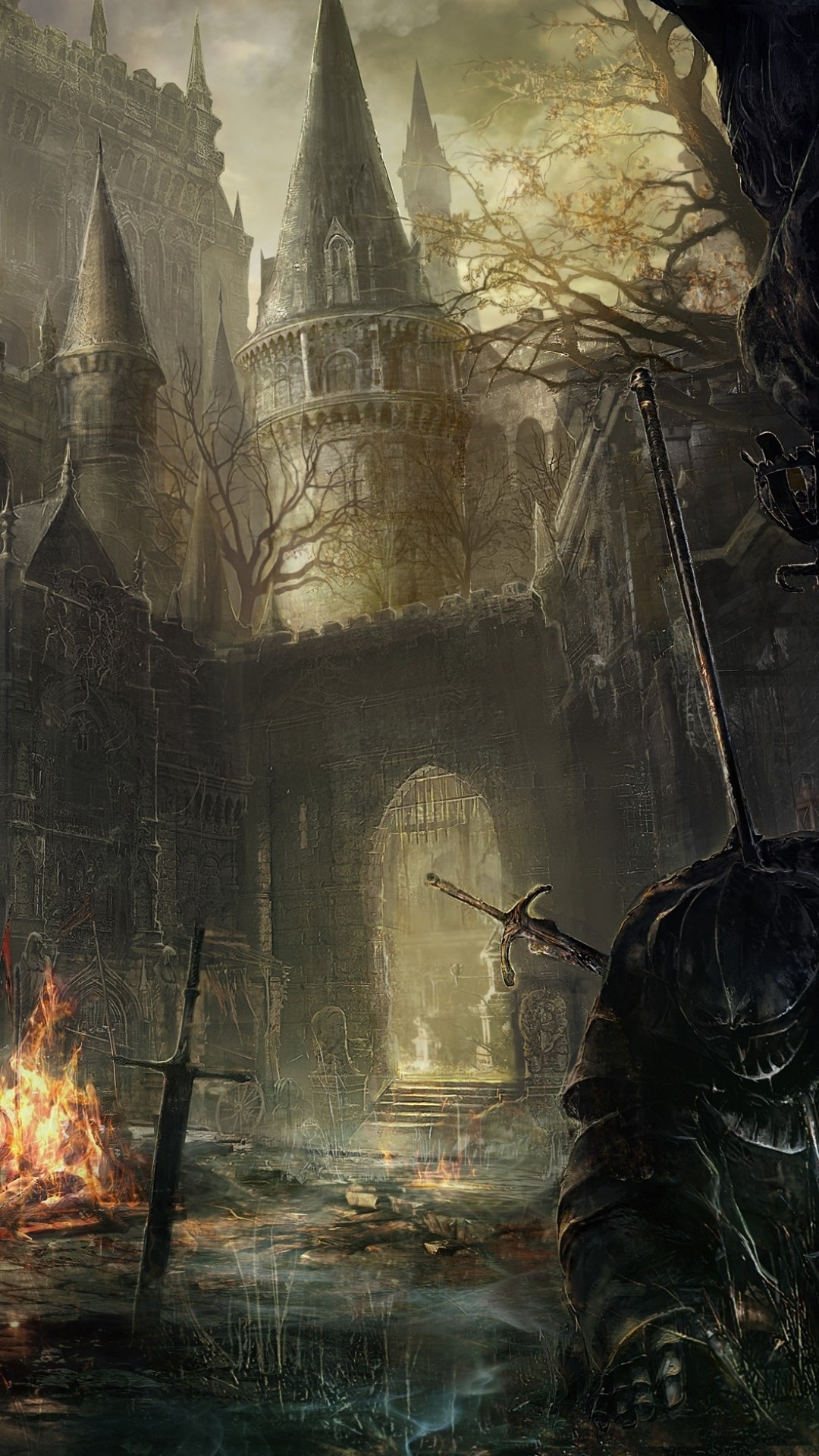 Dark Souls III, Castello, Fuoco, Rovine, Full HD, wallpaper per smartphone