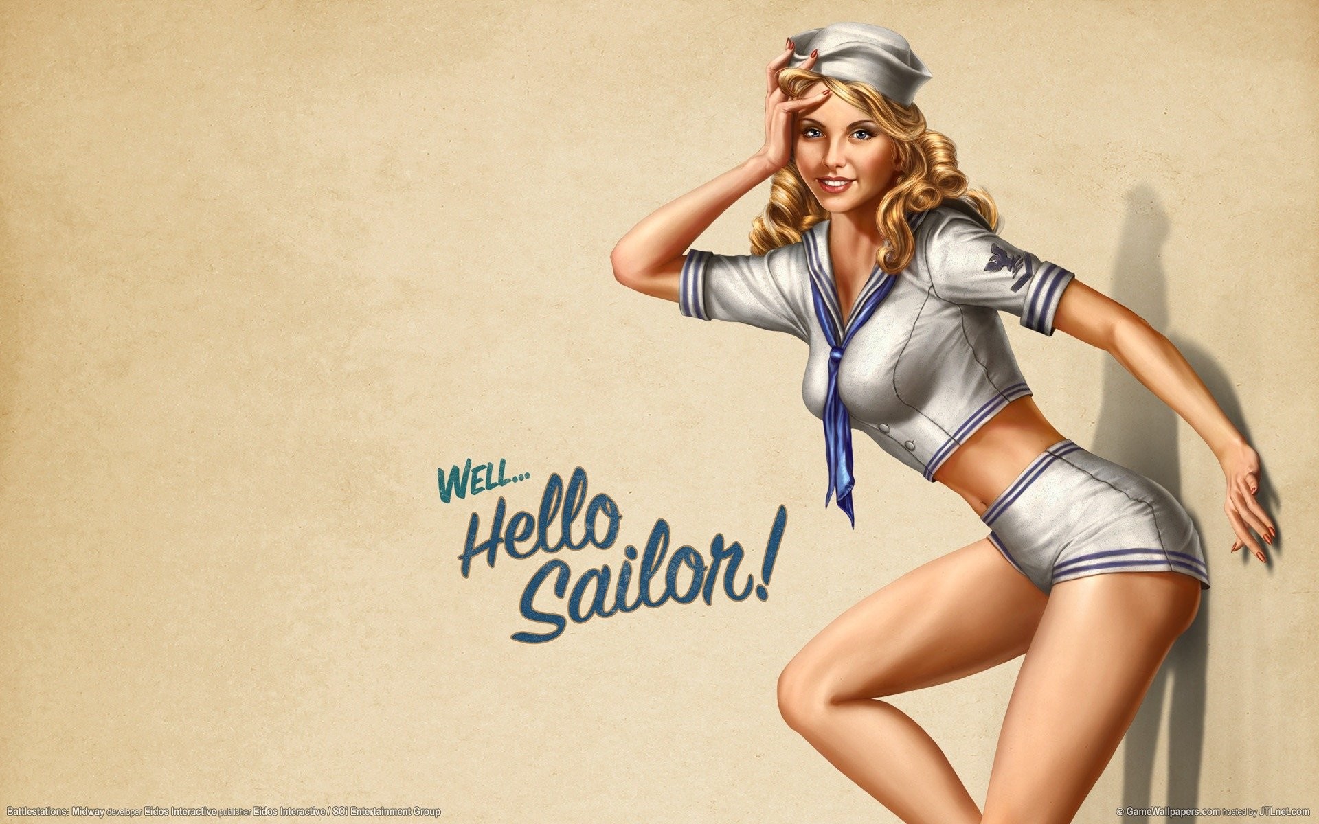 Pin-up, Well Hello Sailor, Marinaretta, Stile anni '40, Illustrazione, sfondo Full HD per computer