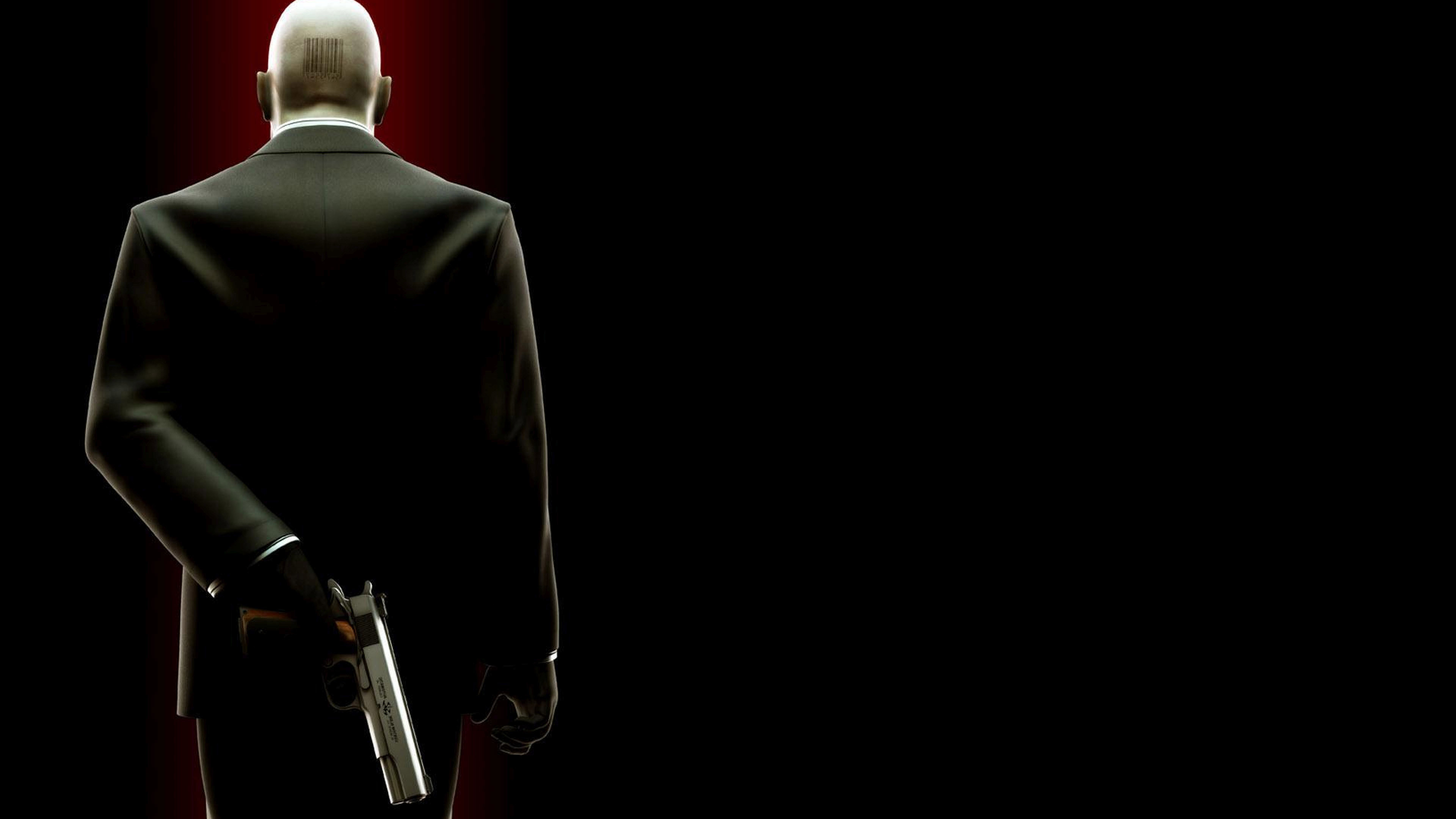 Hitman, Agente 47, Pistola, Sfondo nero, 4K, wallpaper desktop