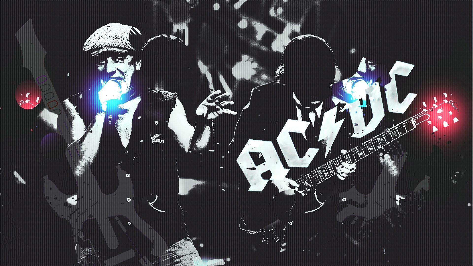 AC/DC, Angus Young, Brian Johnson, Concerto, Bianco e nero, Full HD, sfondo Windows 11