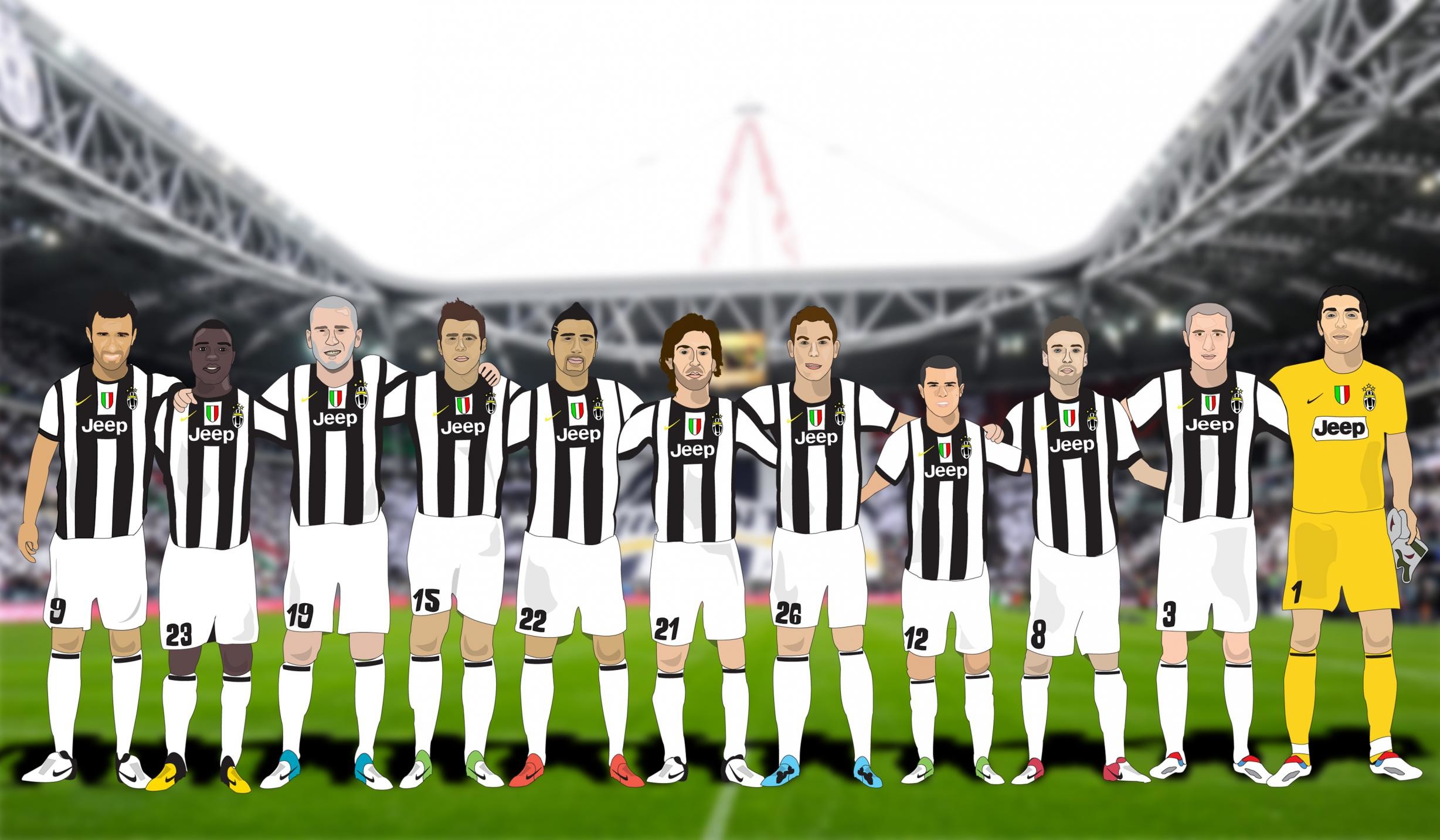 Juventus, Giocatori, Juventus Stadium, Illustrazione, Full HD, sfondo desktop