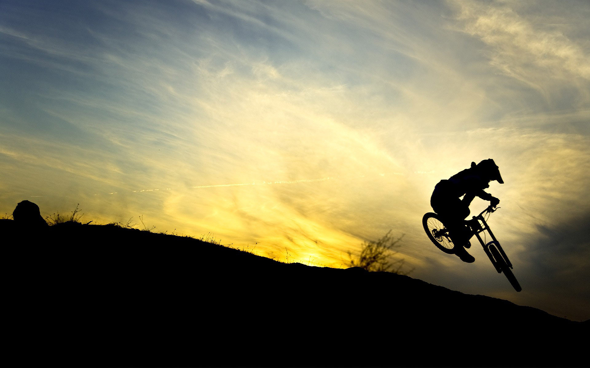 Mountain bike, Silhouette, Tramonto, Salto, 1920x1200, sfondo per PC