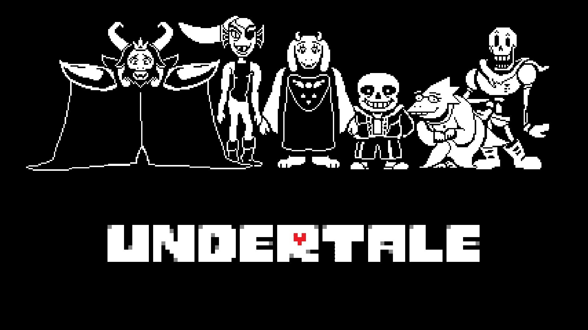 Logo Undertale, Undertale, Personaggi, Bianco e nero, 16:9 Full HD, sfondo widescreen