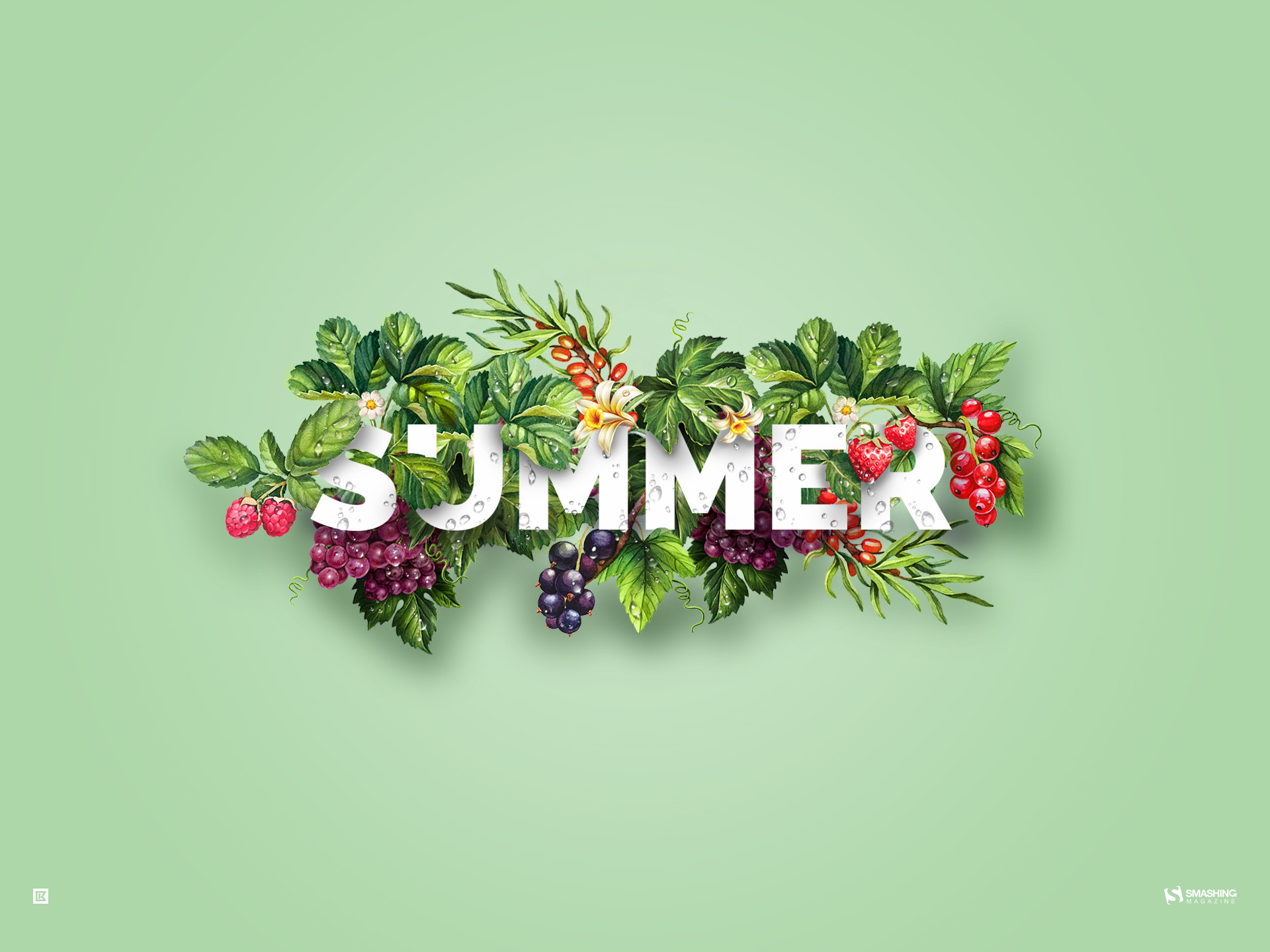 Summer, Tipografia, Frutta, Foglie, Verde chiaro, Full HD, wallpaper per tablet